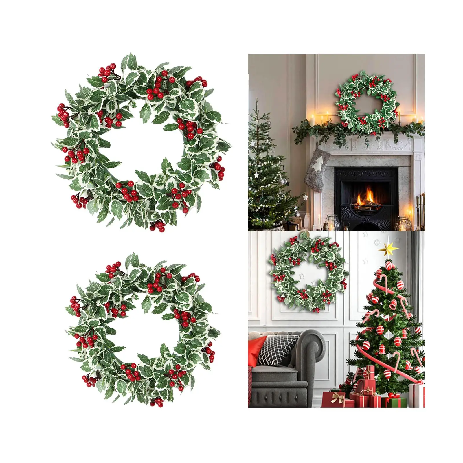 Christmas Wreath Red Berries Green Leaves Housewarming Christmas Holiday Garland for Living Room Home Dining Room Party Garden