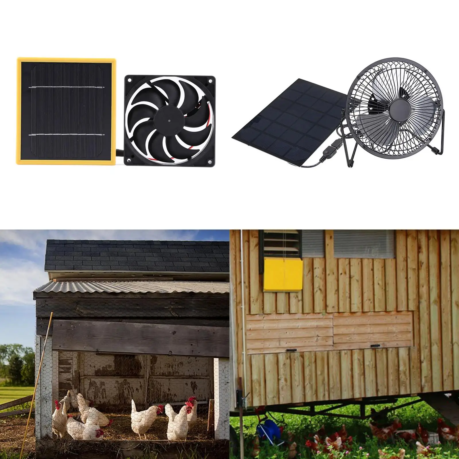 Portable Solar Exhaust Fan Greenhouse Fan Powered Fan for Greenhouse, Dog Chicken House Camping, RV, Car,
