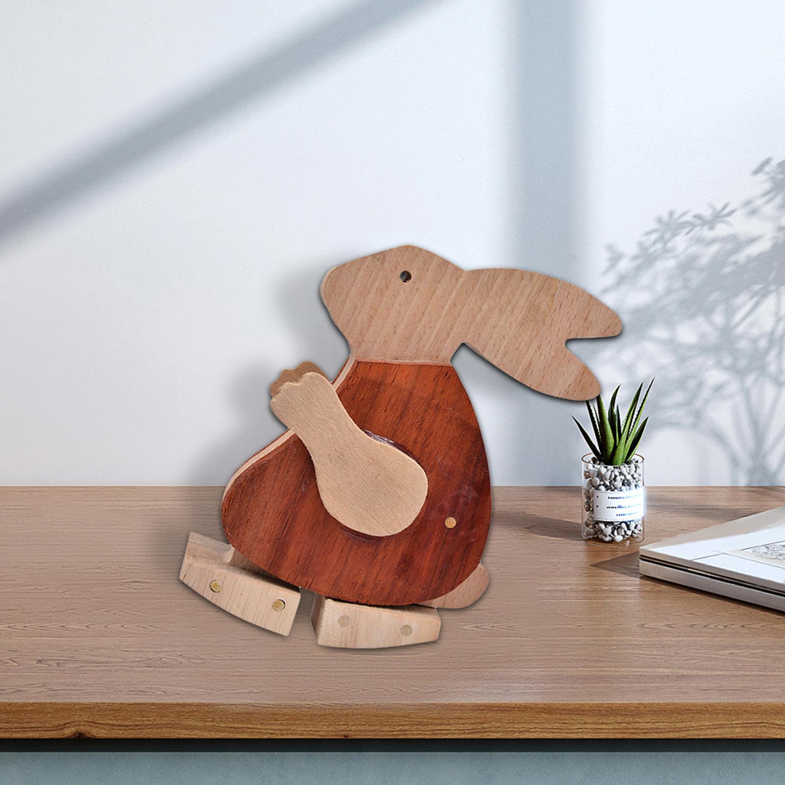 Easter Wooden Bunny Toy Rabbit Sculpture Collectibles for Home Desktop Decor