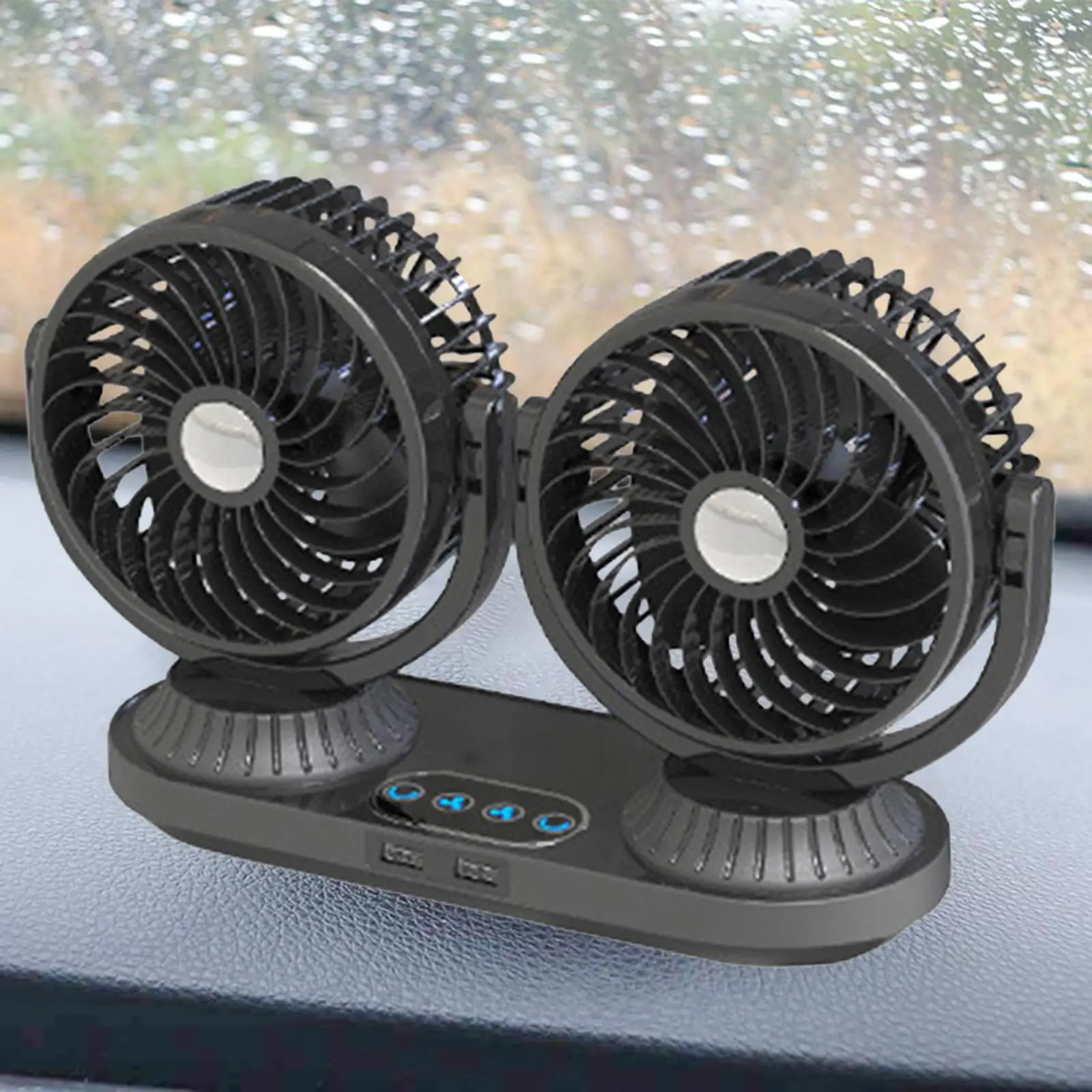 Dual Heads Car Fan 12V 24V Universal Electric 360 Left and Right Touch Adjustment Air Circulation Fan Dashboard Air Cooler