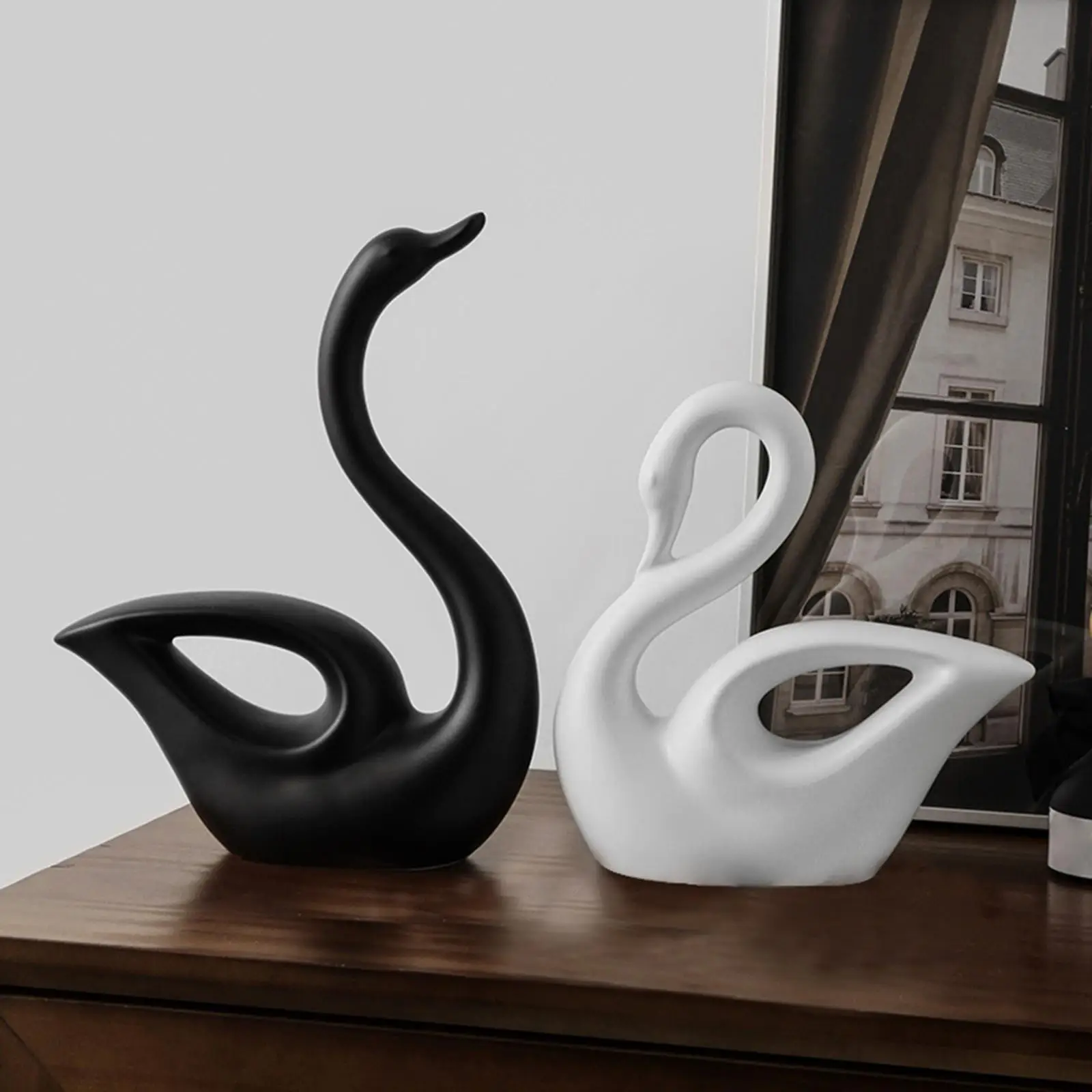 2x Nordic Couple Swans Figurines Statue for TV Cabinet Table Decoration