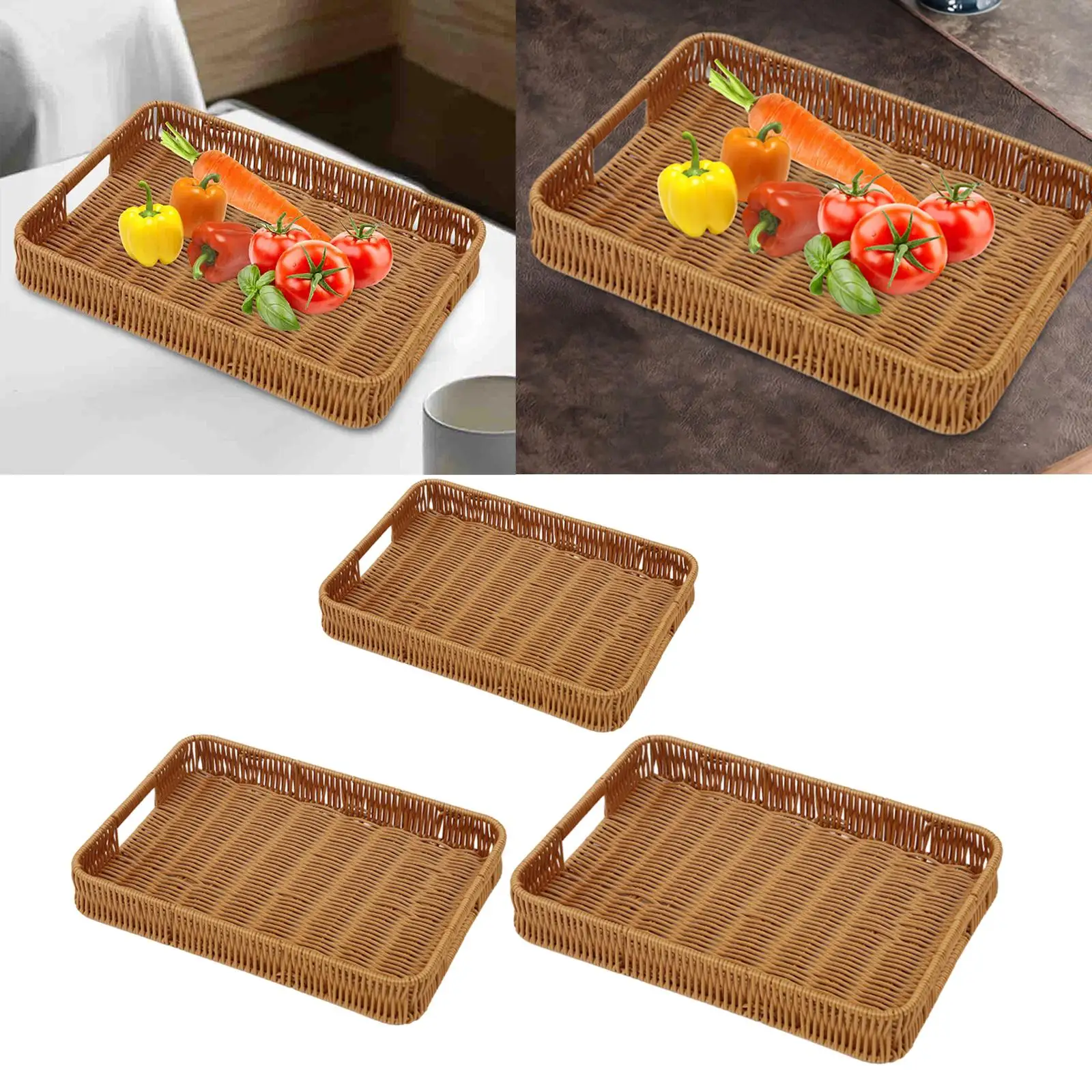 Farmhouse Hand Woven Fruit Serving Tray Snack Bread Trays for Centerpiece