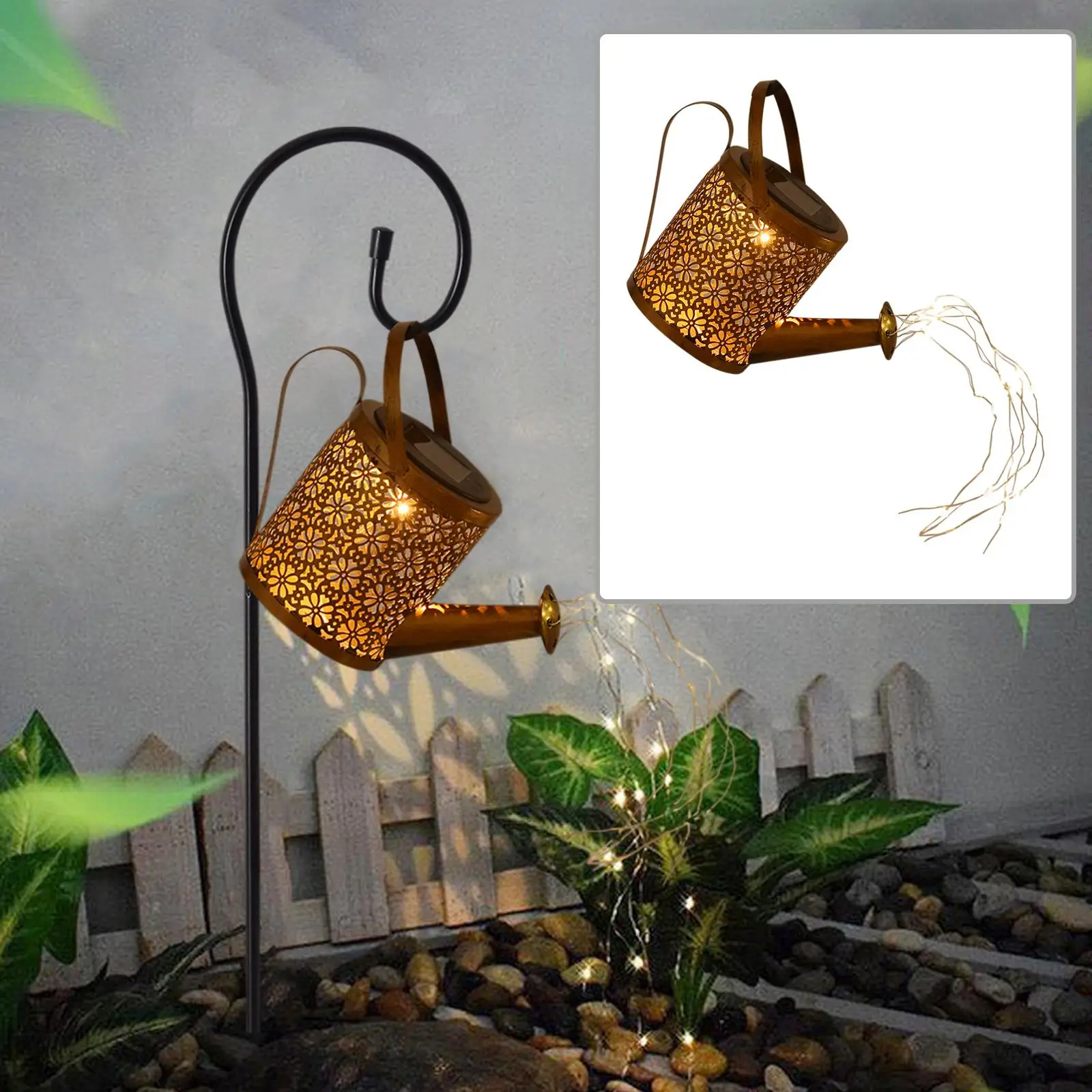Solar LED Watering Can String Light Kettle Art Waterfall Lamp for Outdoor