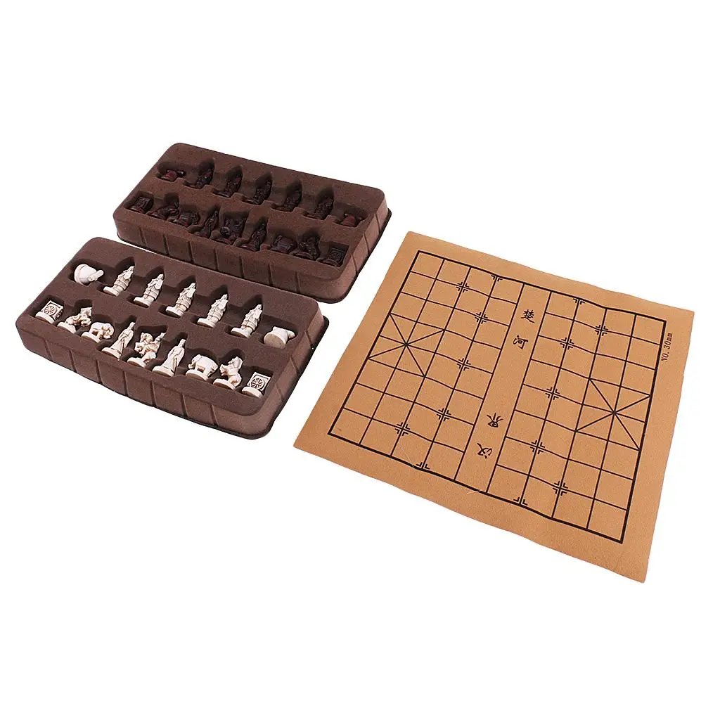 Vintage Stereoscopic Chess Folding Chess Board Chinese Traditional Chess Xiangqi Handicraft for Outdoor Camping Hiking Travell