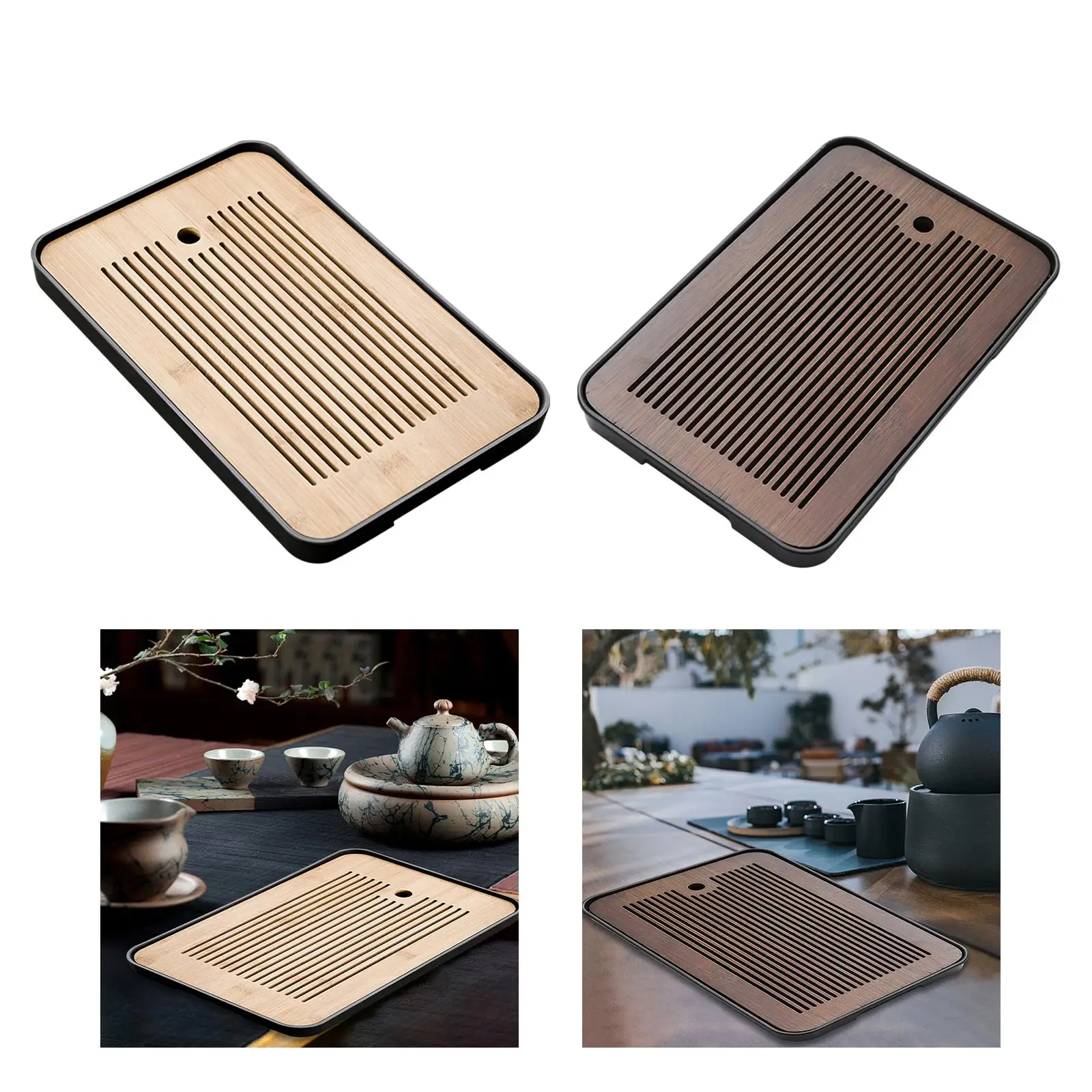 Bamboo Tea Tray with Water Storage Plate Kung fu Tea Table Drainage Type Plate for Tea Lover Gift