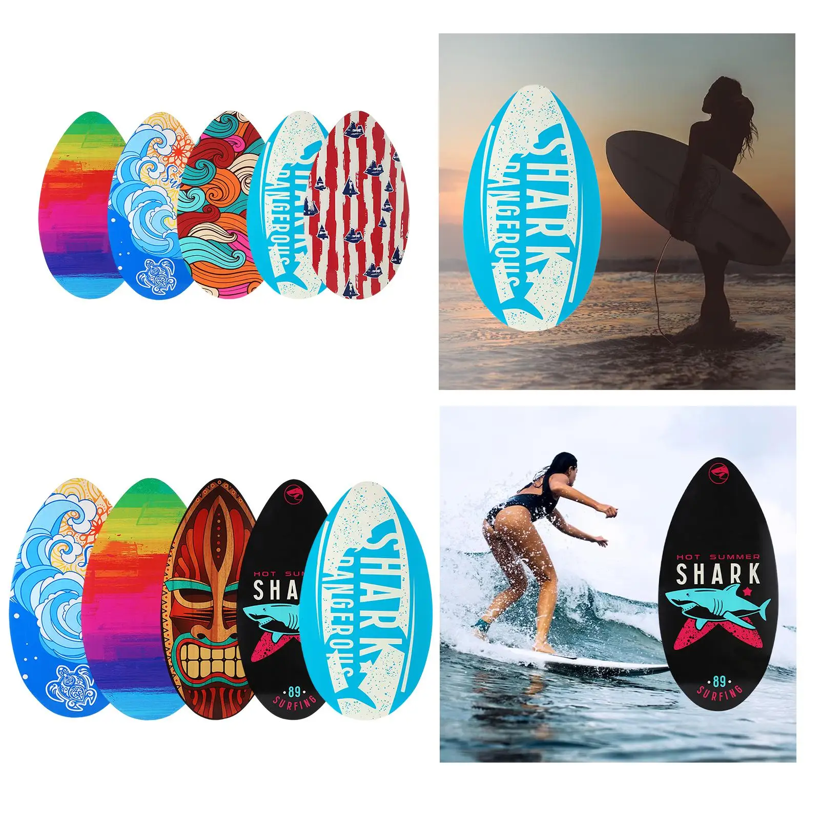 Skimboard for Kids, Wooden Skim Board for Kids, 2 Sizes Wood Multiple Designs for Outdoor Deck Performance Beach