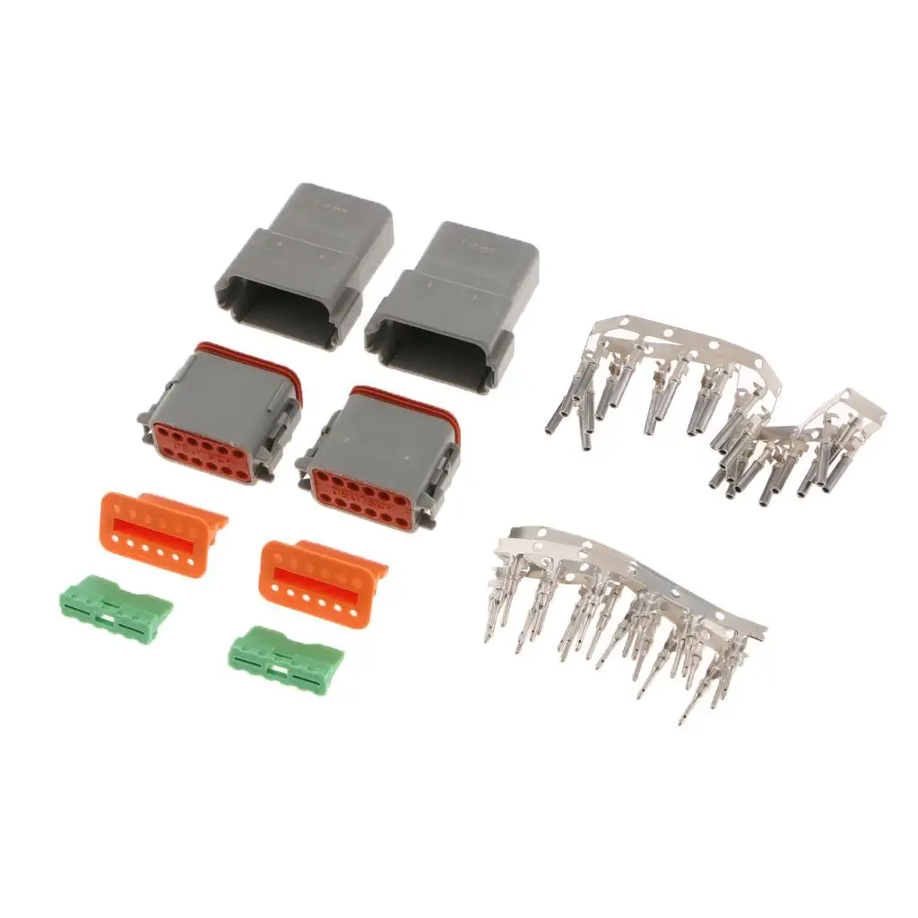 2 Kit 12 Pin Way DT Series Connector Receptacle IP67 Waterproof Heavy Duty Continuous DT06-1204-12P w/ W12P (2Kits, 12Pin)