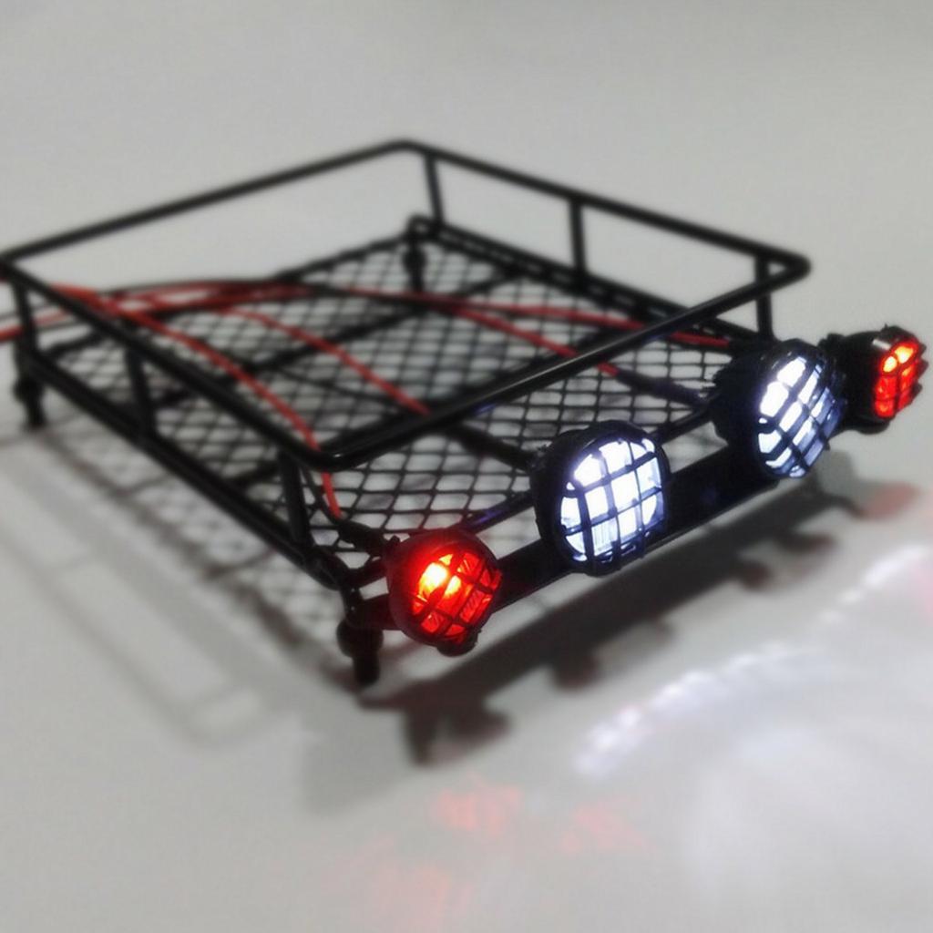 RC Car Parts Roof Rack w/ LED Lights for 1:8 1:10 CC01 RC4WD D90 SCX10 Axial