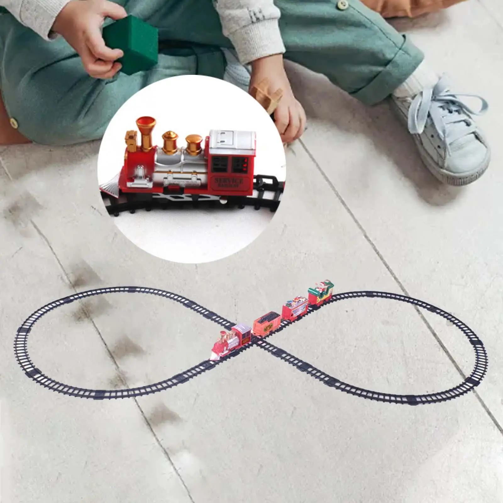 Christmas Electric Train Toy Locomotive, Carriages, Cars and Tracks Railway Track Set for Boys 4~7 Children Preschool Toddlers