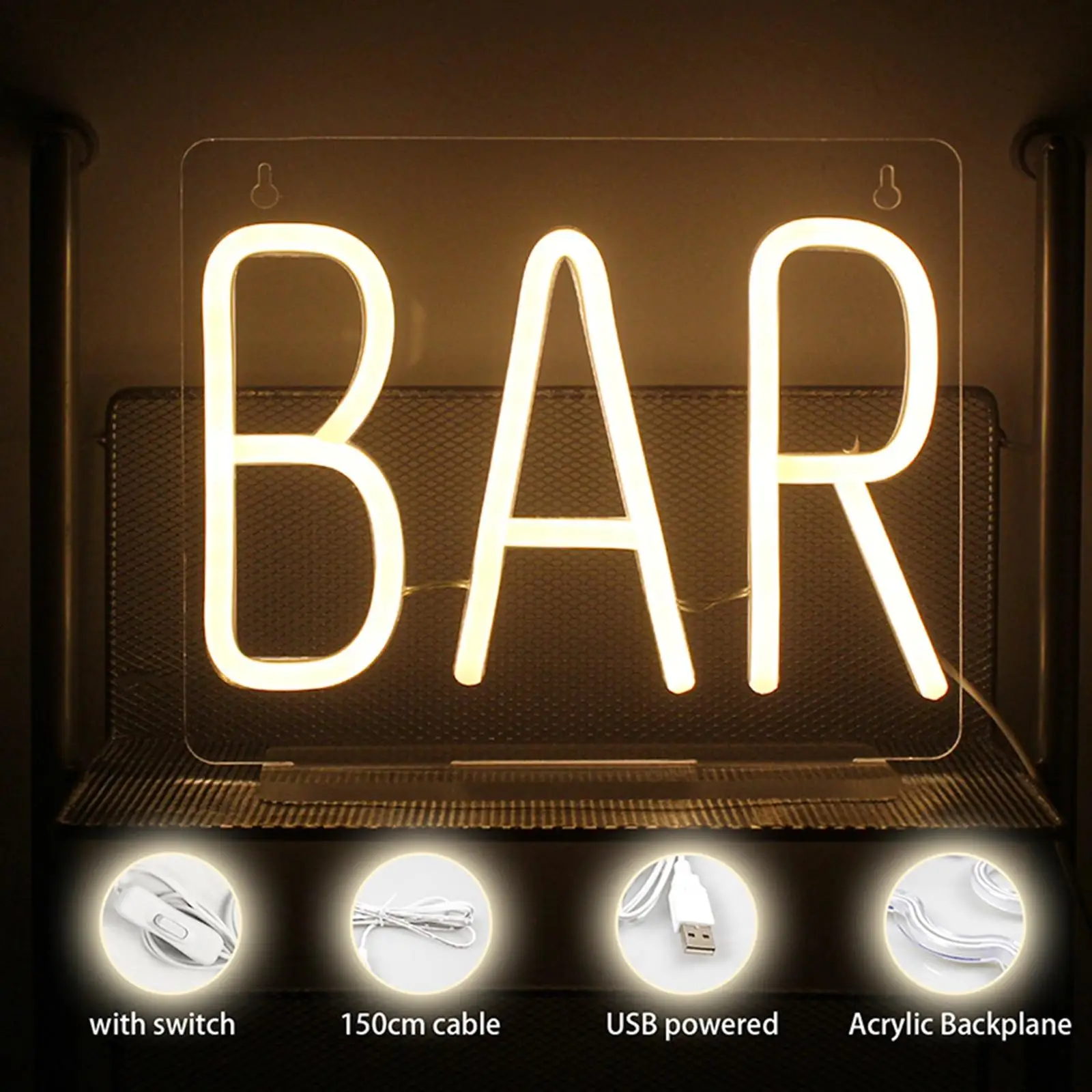 Bar Sign Light LED Neon Lights Wall Decoration Wall Hanging or Tabletop USB for Restaurant Festival Cafe Shop Decorative Lights