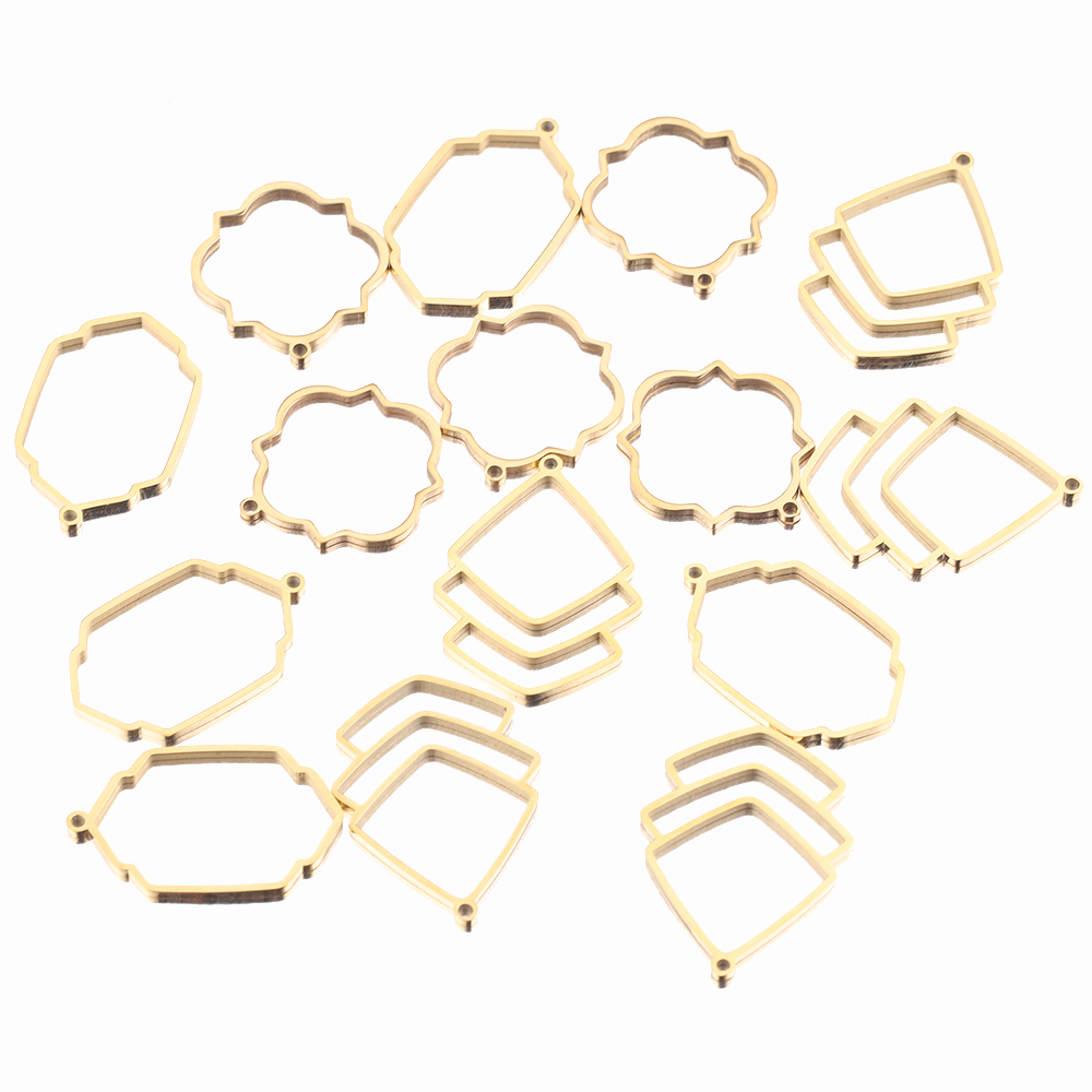5 Stück vergoldeter Edelstahl, ausgehöhlt, fächerförmiger Charme, geometrisch, offene Lünette, Rahmen, Anhänger, Verbinder, Ohrring-Halskette – Detail 5