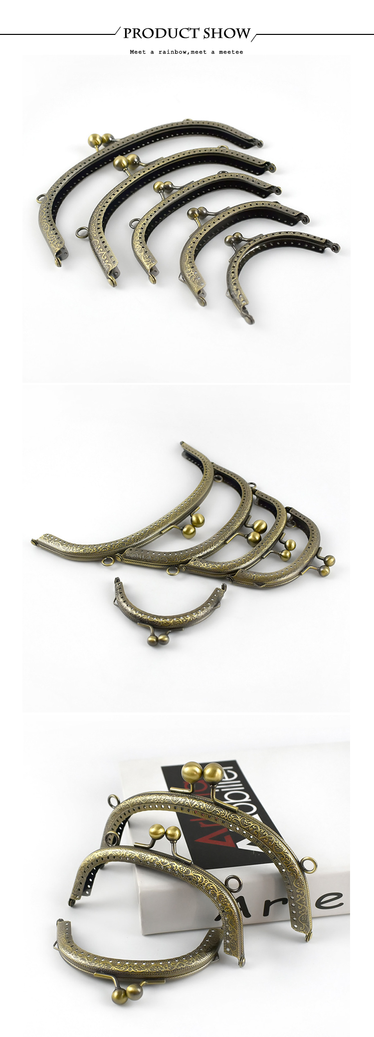 Bronze Purse Handle Semicirc Frame Purses Bags Metal Kiss Clasp Lock Sewing Handbag Handles DIY Bag Accessories