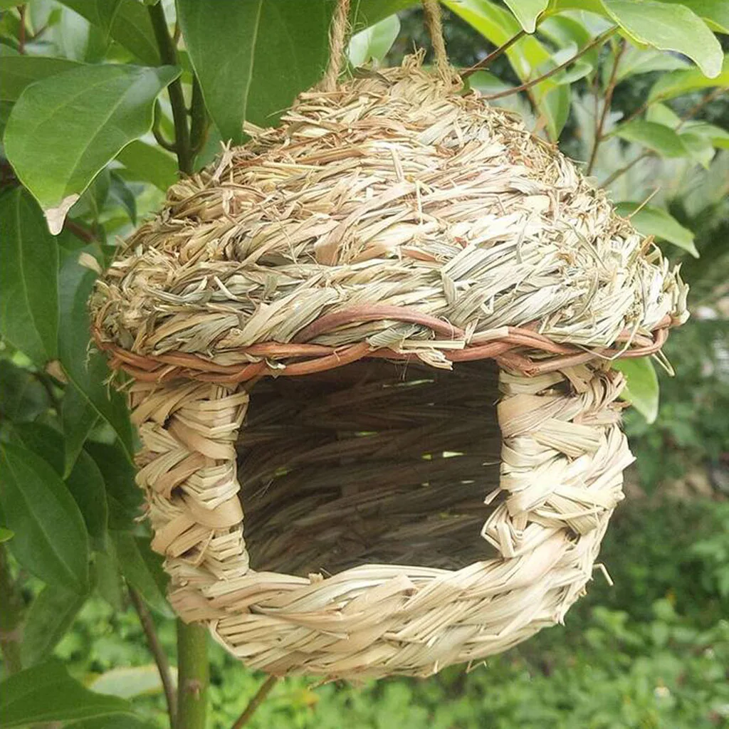 Handwoven Straw Bird Nest Parrot Hatching Breeding Grass Cave Garden Supply Grass Birds House Humming Bird Nest for Lawn Home