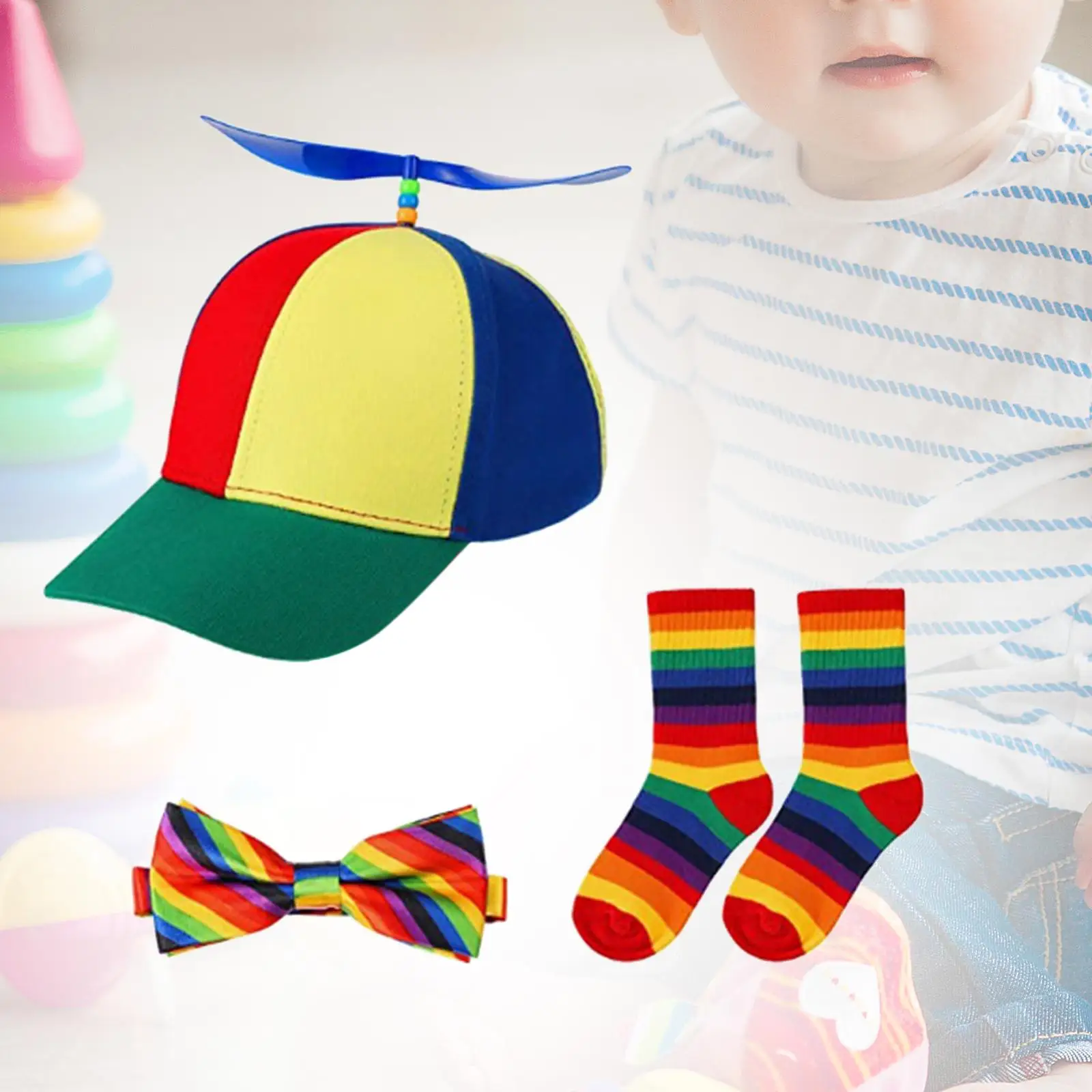 Child Baseball Hat Set Party Favors Gift Kids Costume Kids hat Socks Bow Tie for Kids Fancy Dress Boys Camping Girls