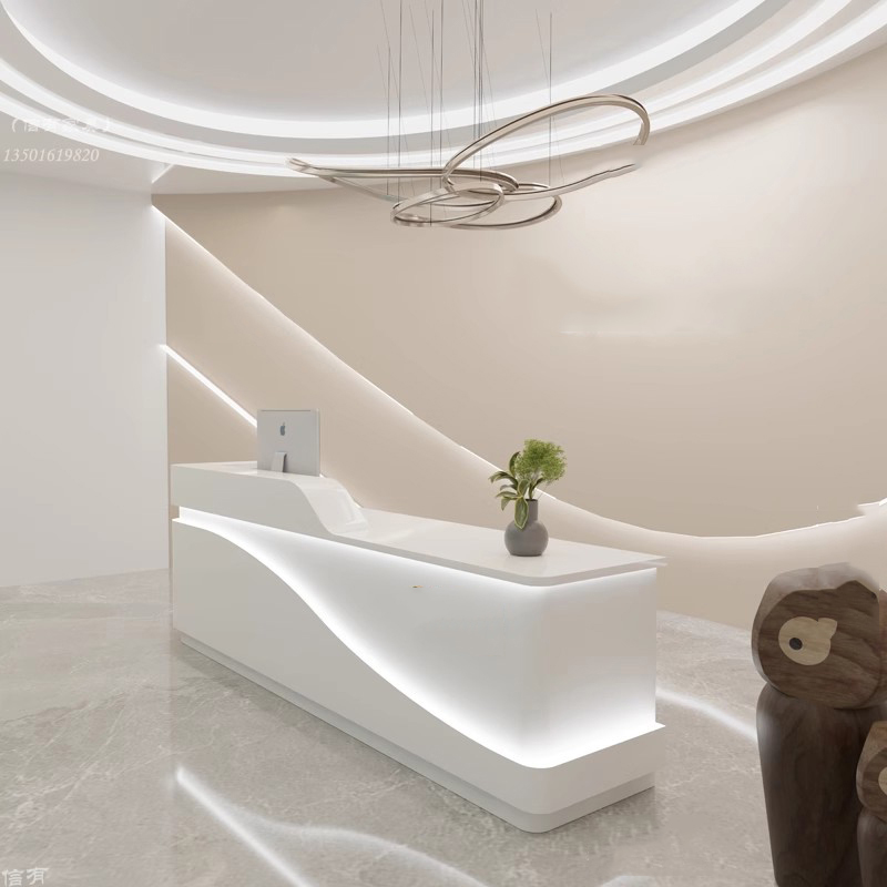 Description Picture 4 of itemLectern White Reception Modern Cashier Counter Store Hotel Reception Conference Bar Luxury bureau meuble Reception Desk WJ25XP