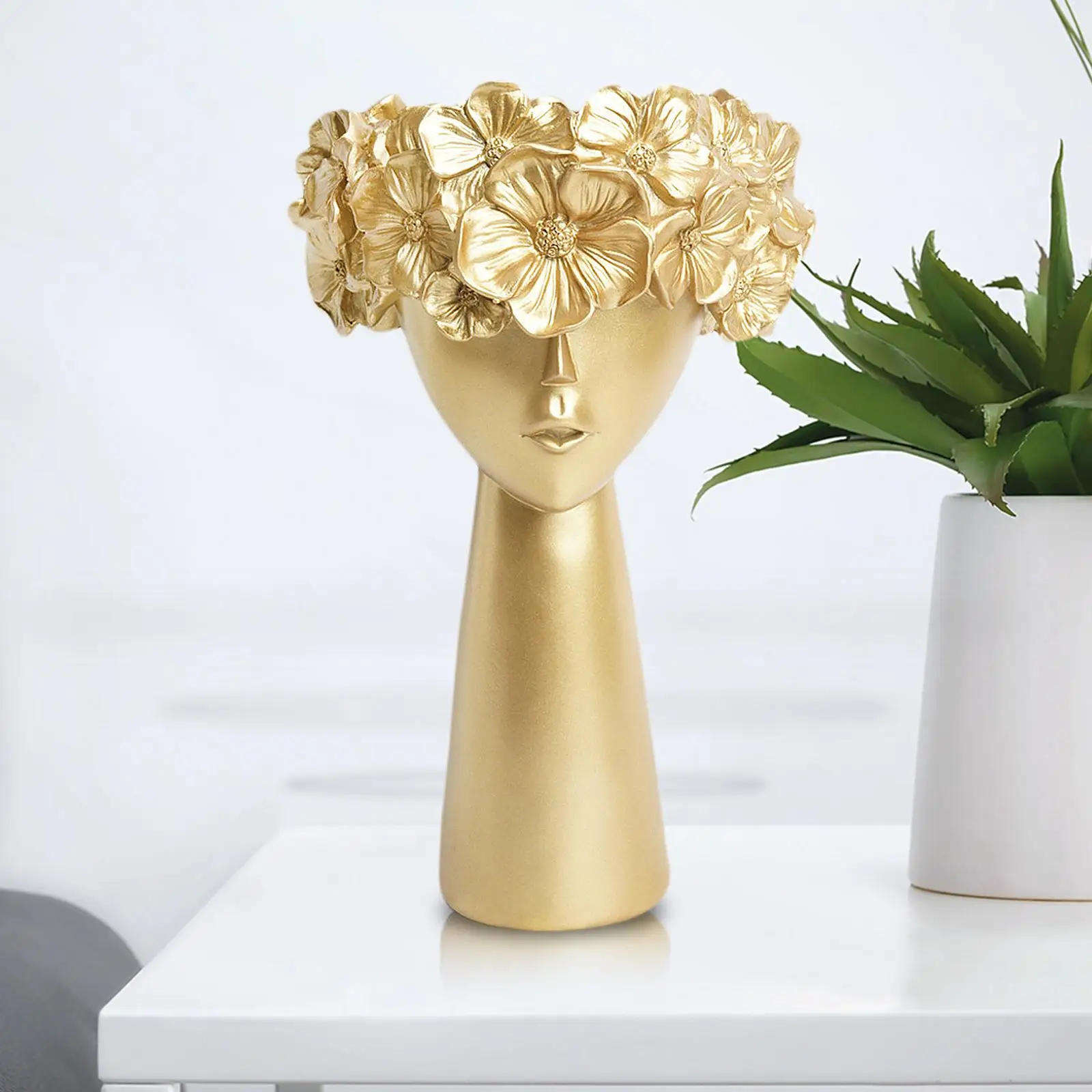 Women Head Shape Flower Vase Statue Planter Pot Desktop Sculpture Home Decor