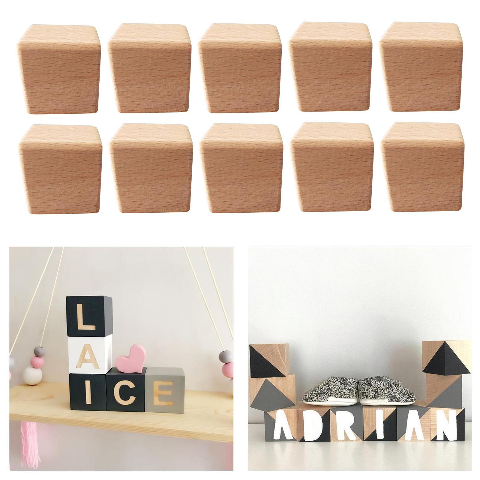 10 Pieces Wooden Cubes Square Unfinished Wooden Blocks,Natural Square Wooden Cubes for Painting, Crafting, Decorating