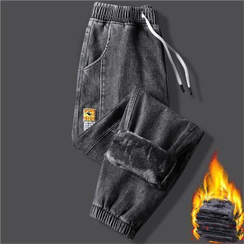 Title 12, Inverno quente lã jeans homens harém jeans esti...