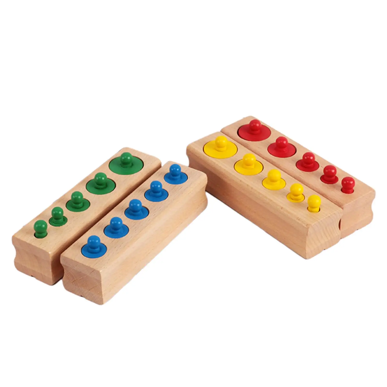4 Pieces Knobbed Cylinders Blocks Socket Montessori Toy Wooden Cylinders Ladder Blocks for School Home Preschool Toys Toddlers