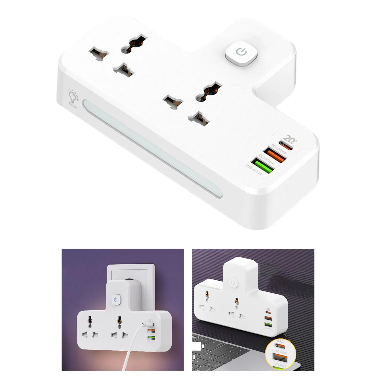 Electrical Sockets Outlet Extender Adapter LED Night Light Electrical Outlet Wall Plug Multiple Ports for Tablets Office Desk