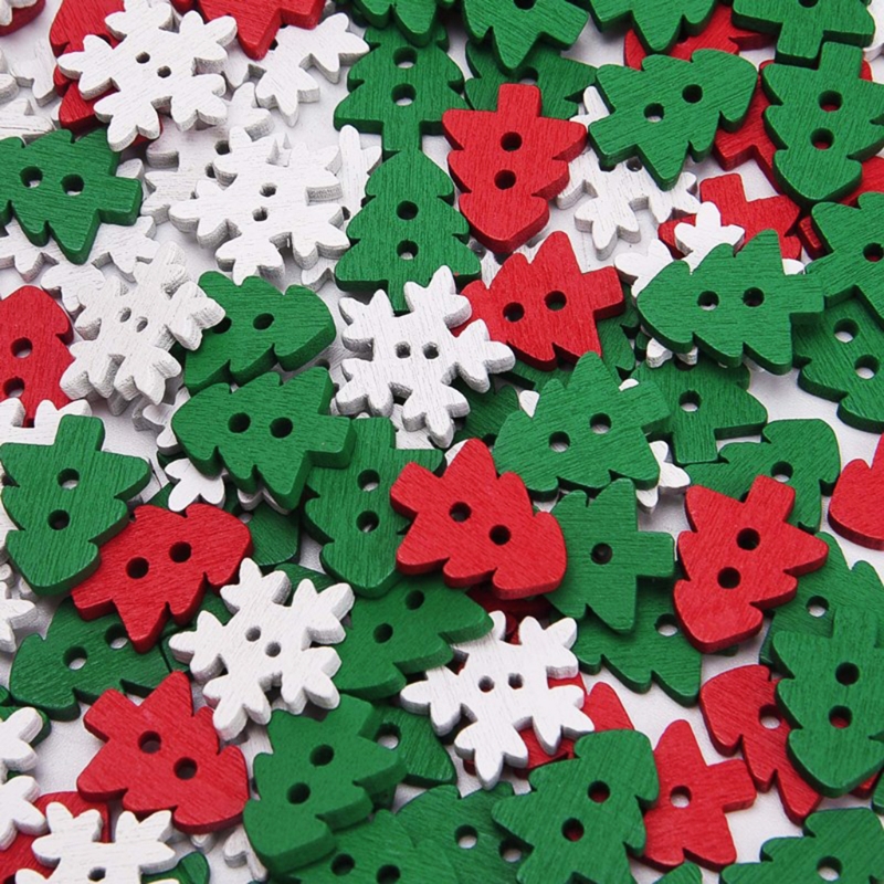 Description Picture 3 of item100Pcs Assorted Christmas Wooden Buttons Tree Snowflake Glove Reindeer 2 Holes Sewing Button for DIY Art Crafts
