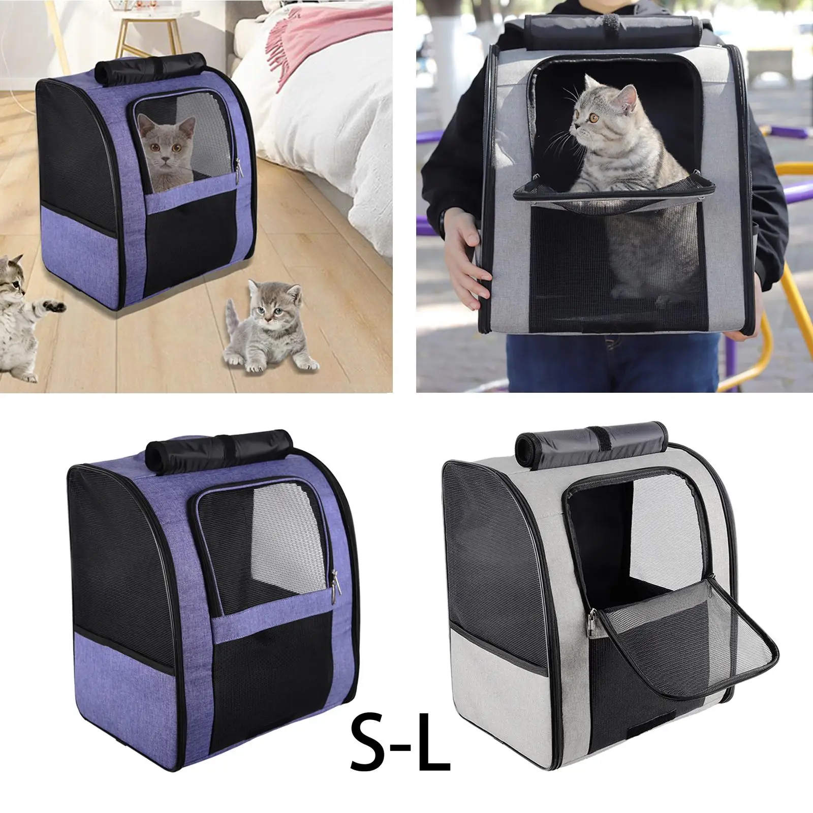 Oxford Cloth Breathable Mesh Folding Pet Dog Cat Carrier Backpack Kitten Outdoor Bag with Shade Cloth Adjustable Sholder Strap