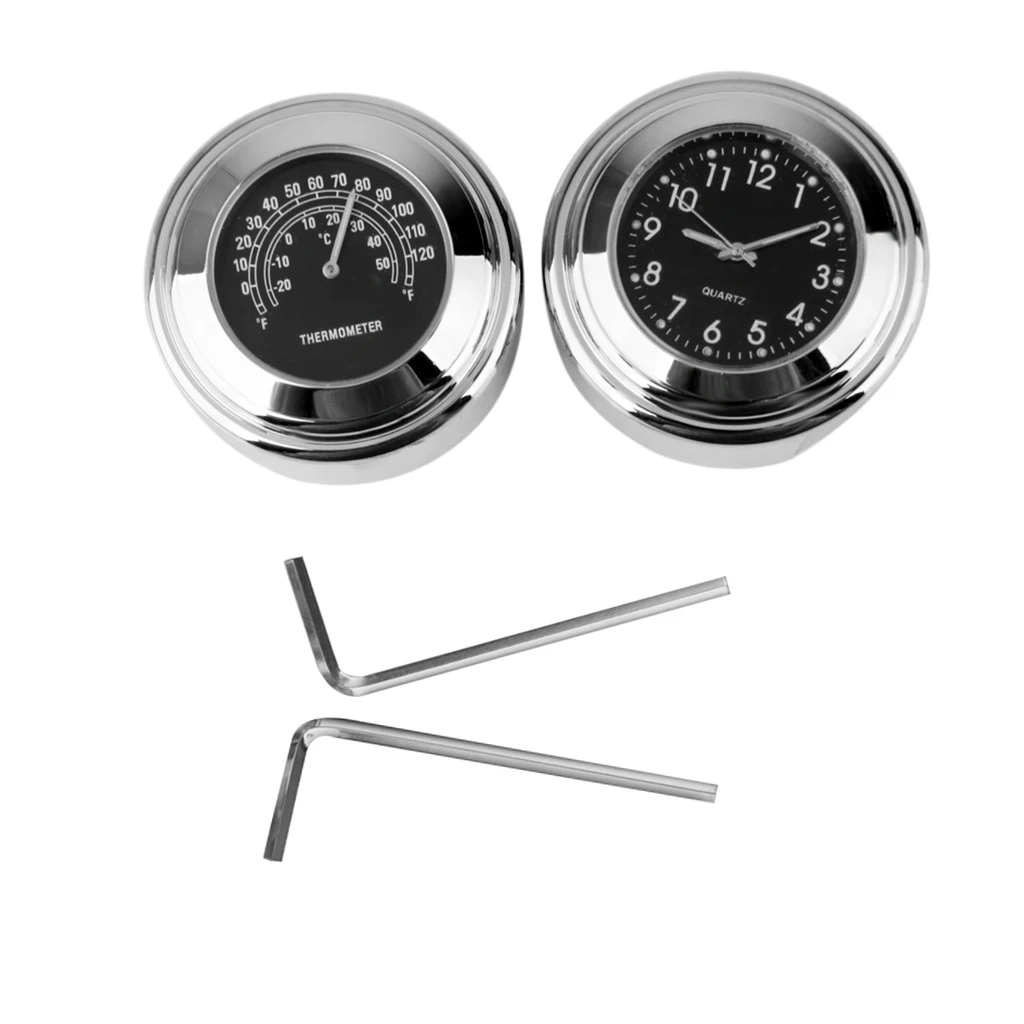 7/8inch 1inch Handlebar Dial Clock & Temp Thermometer Set for