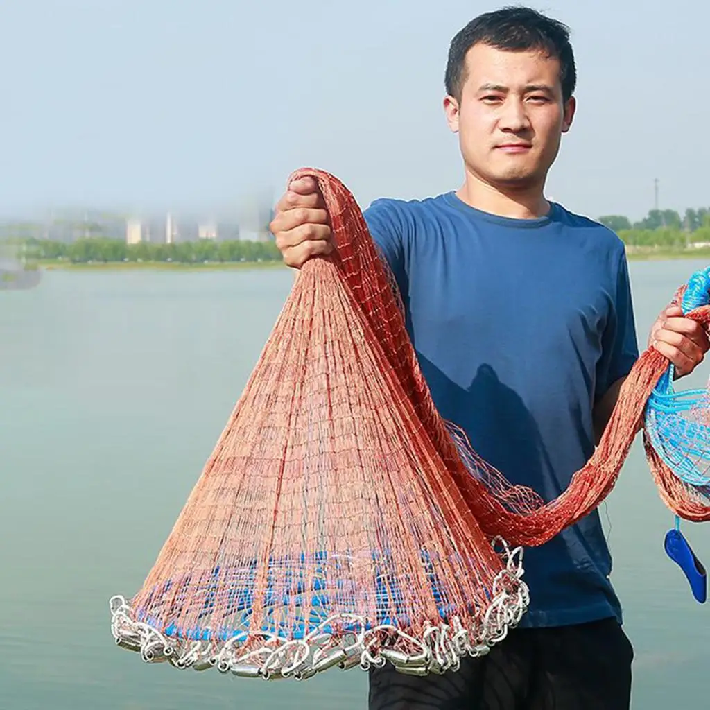Kayak Hand-throw Landing Net Portable Folding with Sinkers Netting Bag