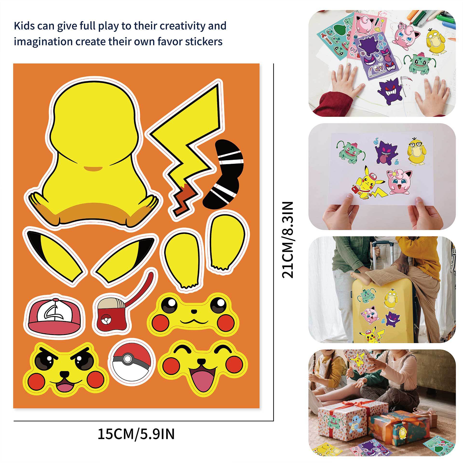 16 Blatt Pokemon Kinder Puzzle Anime Aufkleber Make-a-Face Montieren Lustige Cartoon Aufkleber Montieren Puzzle Kinder Junge Spielzeug geschenk – Detail 6