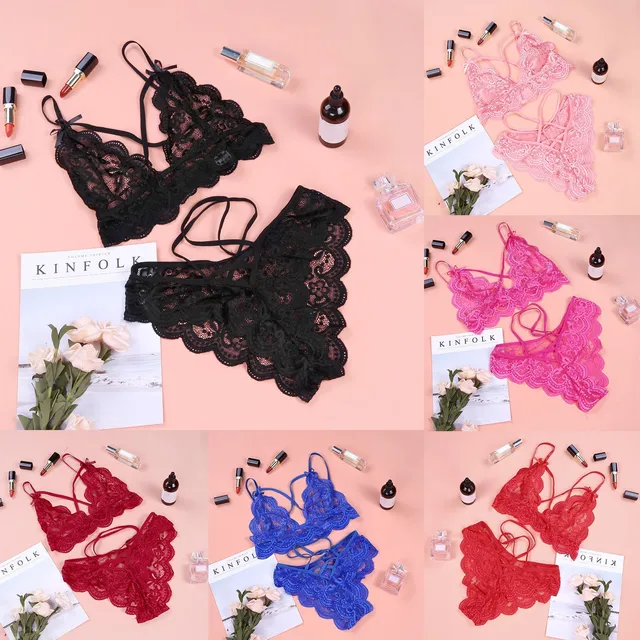Women's Lace Sexy Gathered Thin Wireless Bra Set 