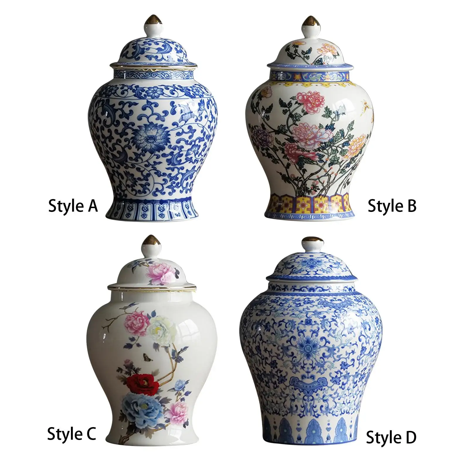 Chinese Style Ceramic Bud Vase Art Decoration Home Accent Tea Storage Dried Flower Vase Oriental Style Centerpiece Porcelain Jar