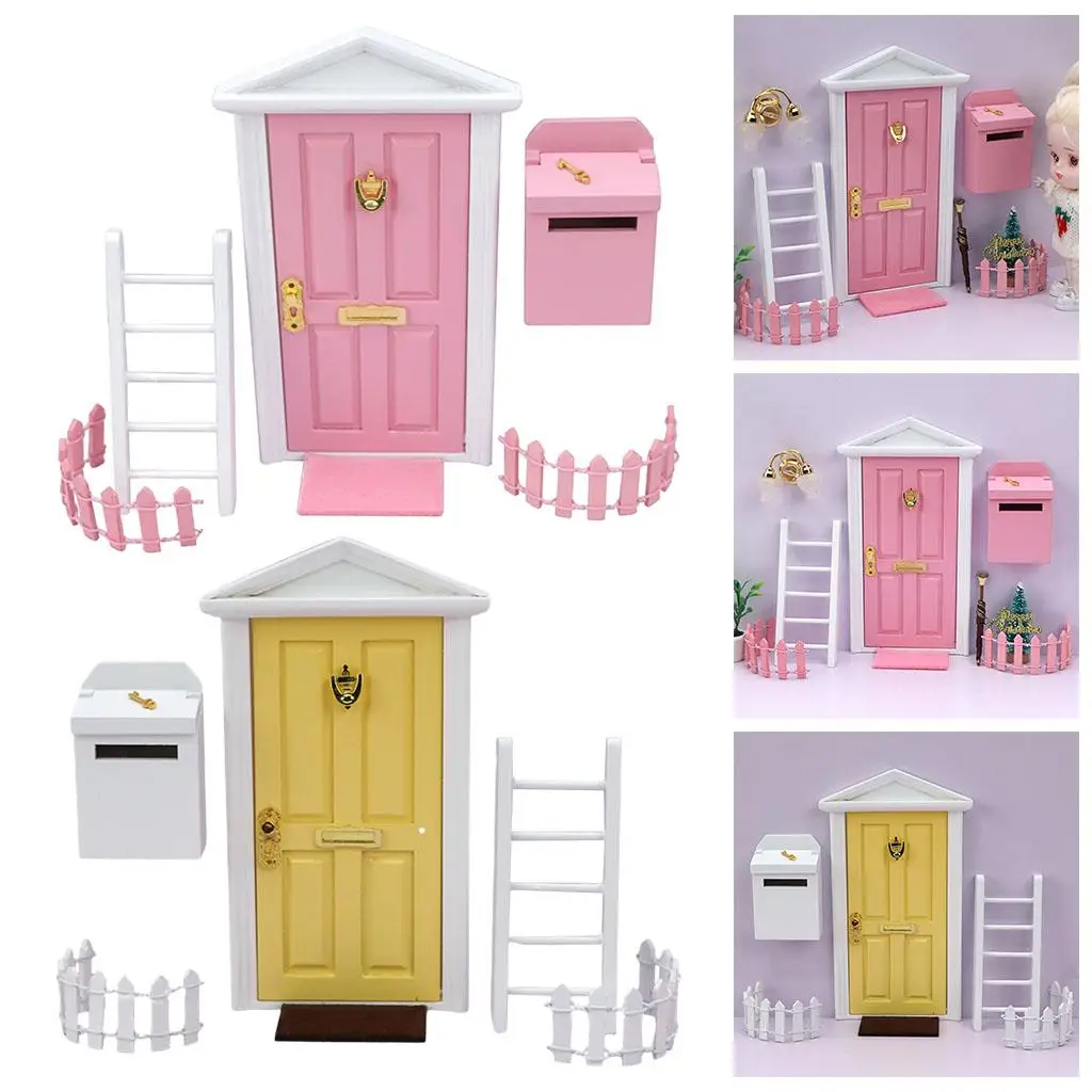 Simulation Dollhouse Miniature Fairy Door with Mailbox for Decoration
