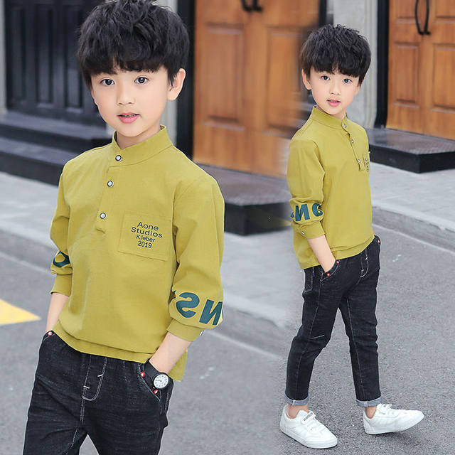 Spring Autumn Fashion Letter Y2K Boy's Shirt Cotton Long