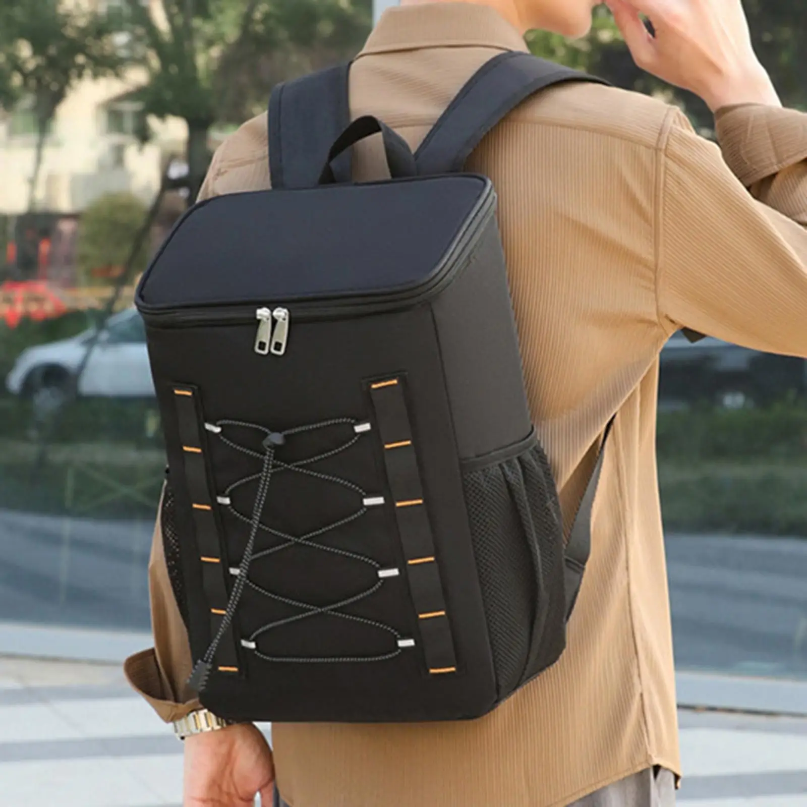 Outdoor Picnic Bag Thermal Bag Men Women Beer Pouch with Side Pockets Insulated Backpack Cooler Bag for Camping Work Lunch