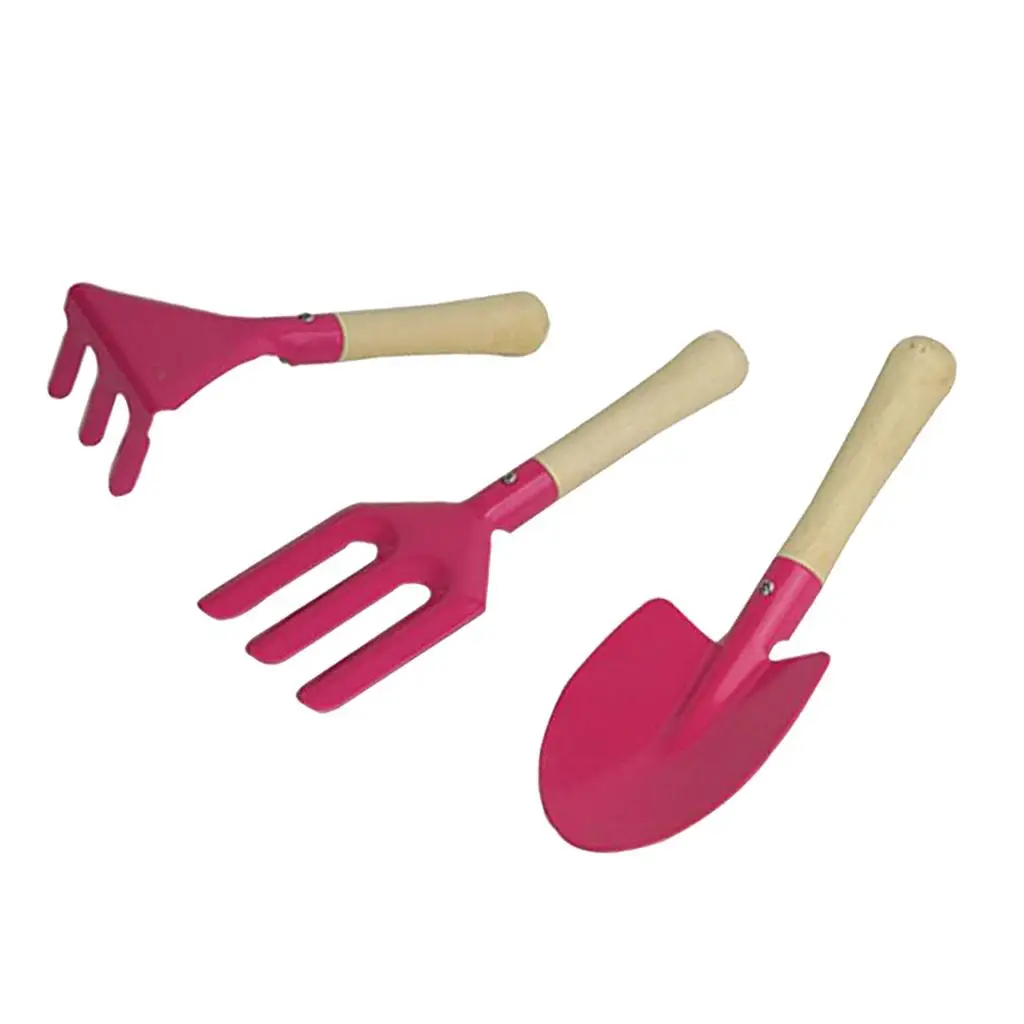 3pcs Mini Metal Rake Shovel Fork Set Garden Tool for Kids Children Beach Sandbox Toy Safe Gardening Equipment
