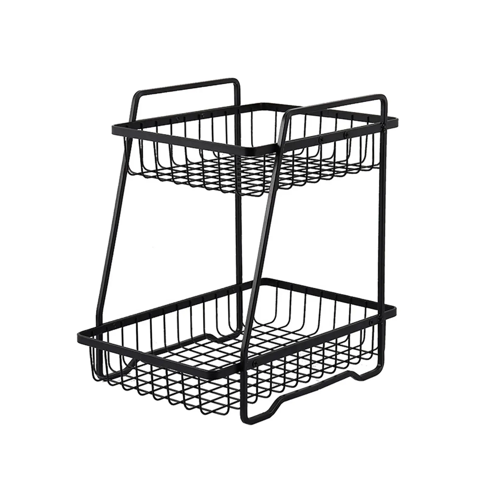 Fruit Bowl Storage Stand 2 Tired Multifunctional Kitchen Bathroom Wire Basket with Handle Rectangle Food Storage Basket