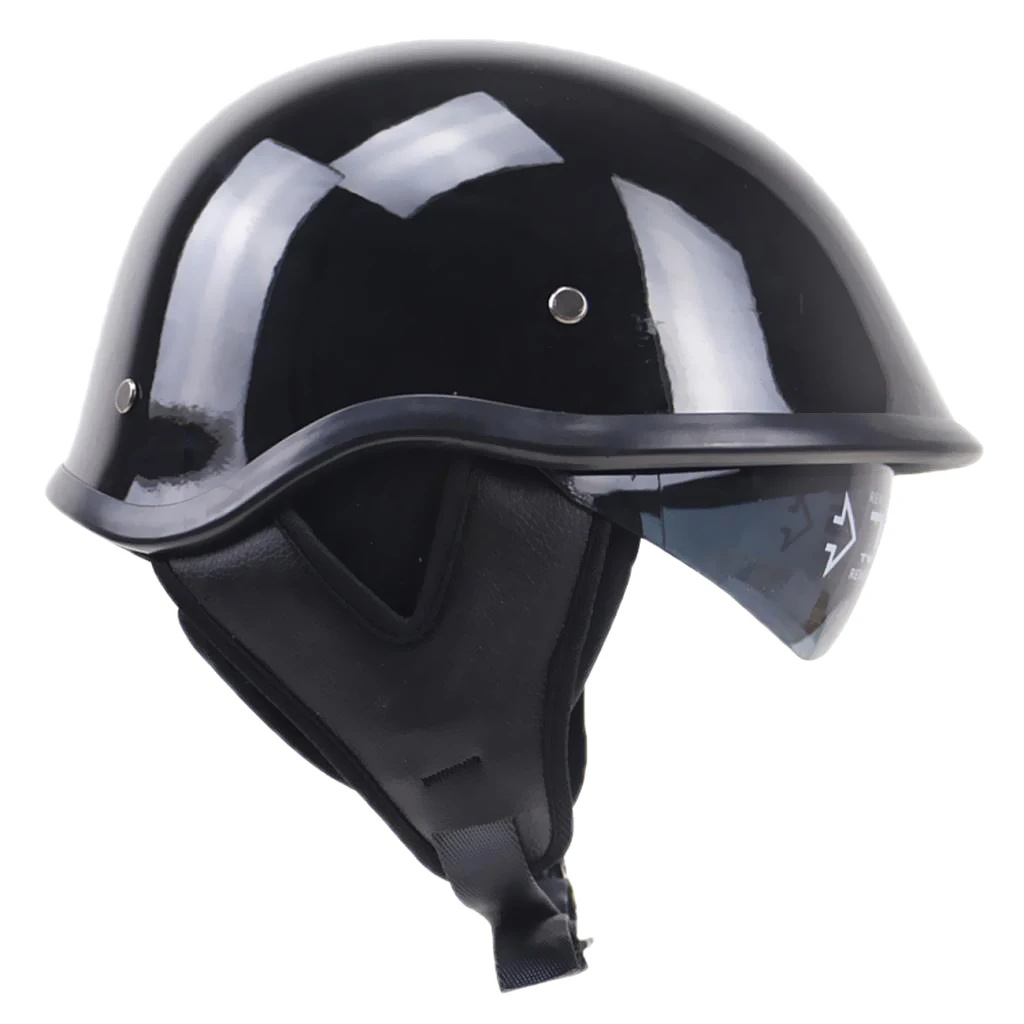 Bright Black DOT Motorcycle Half Helmet with Drop Visor for Cruiser Chopper Biker