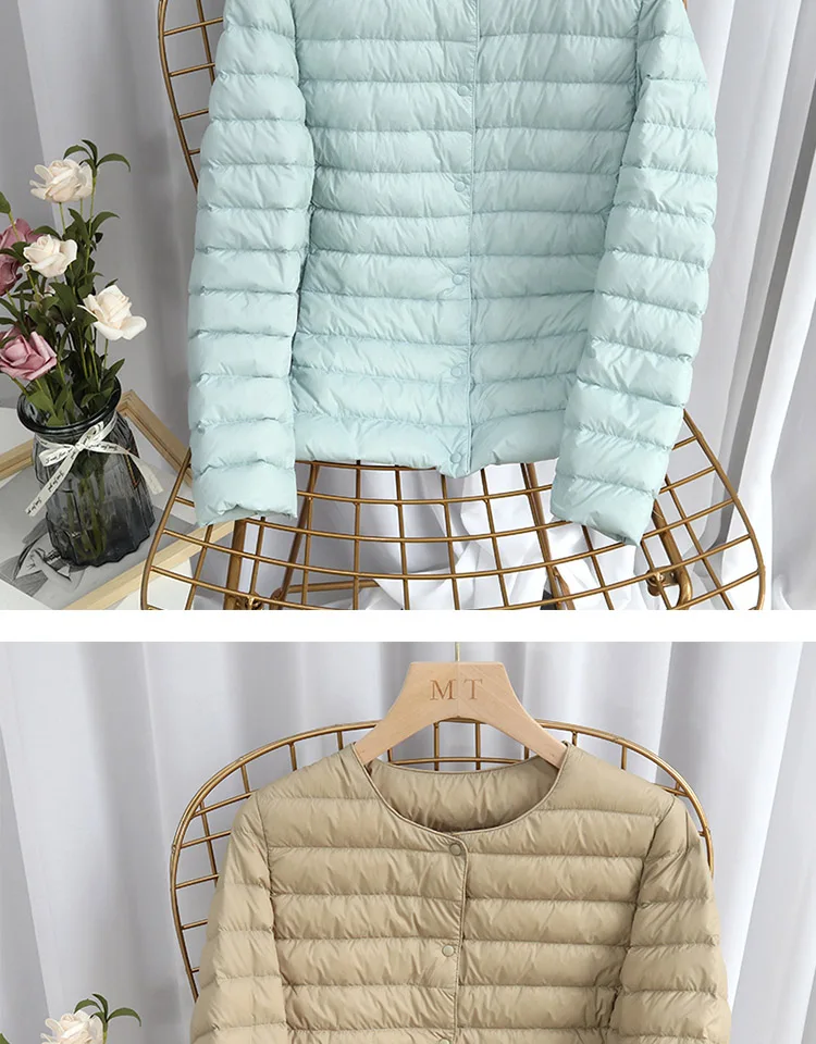 Schinteon Women Ultralight Down Jacket 90% White Duck Down Slim Coat Thin Inner Bottoming Short Garment Winte Autumn Outwear