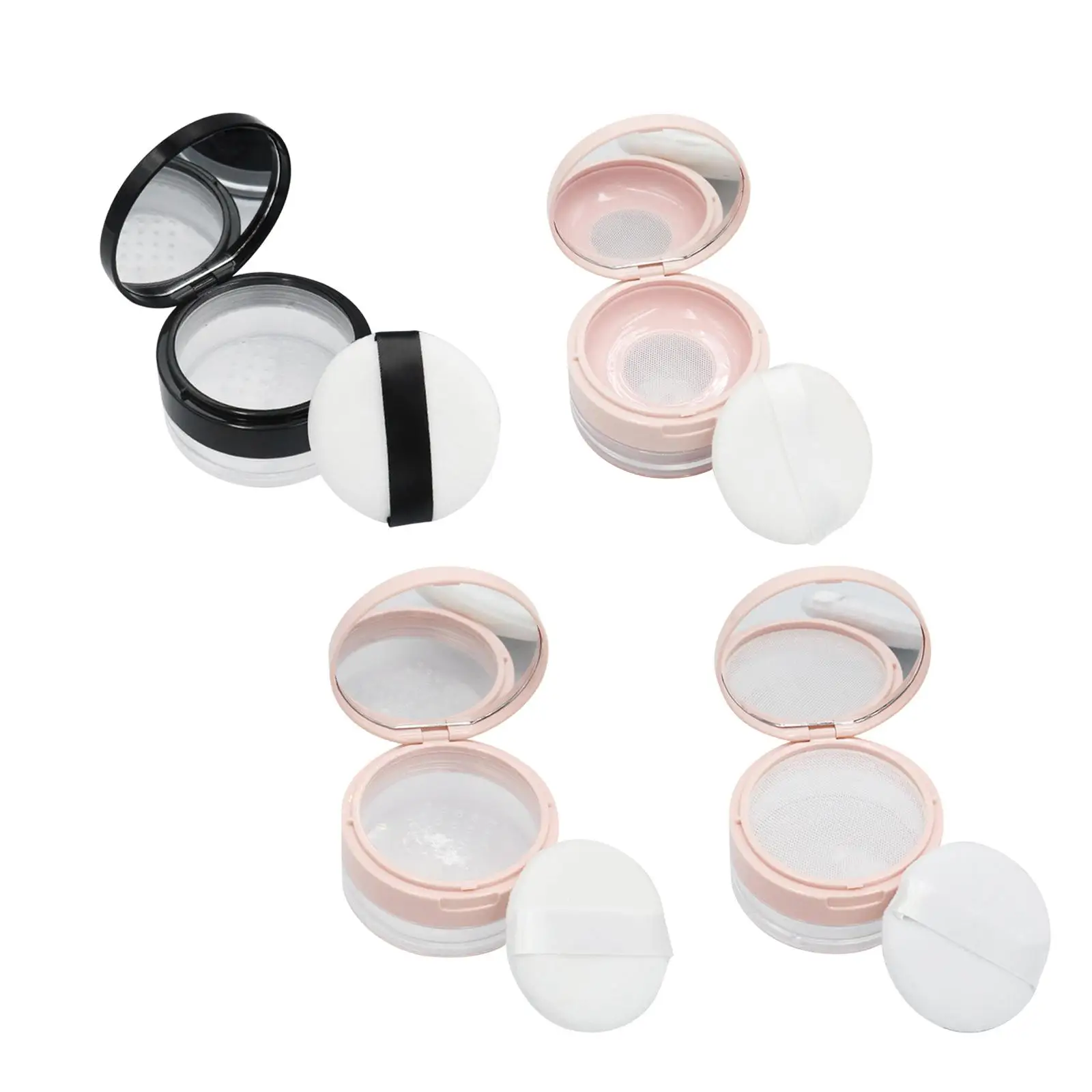 Makeup Powder Container with Puff Mirror DIY Cosmetic Jar Compact Travel Flip Lid Capacity 20ml(0.67 oz) Loose Face Powder Case