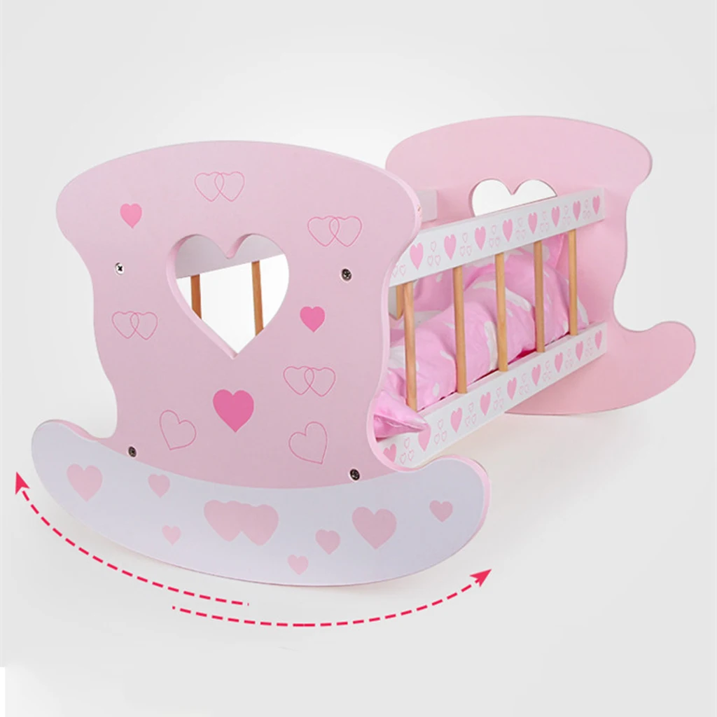  ROCKING CRADLE WOODEN WITH BOX WITH PILLOW AND BLANKET ROLE PLAY
