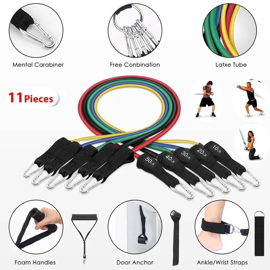 11Resistance Bands   Fitness Tube Workout Bands Weight Training