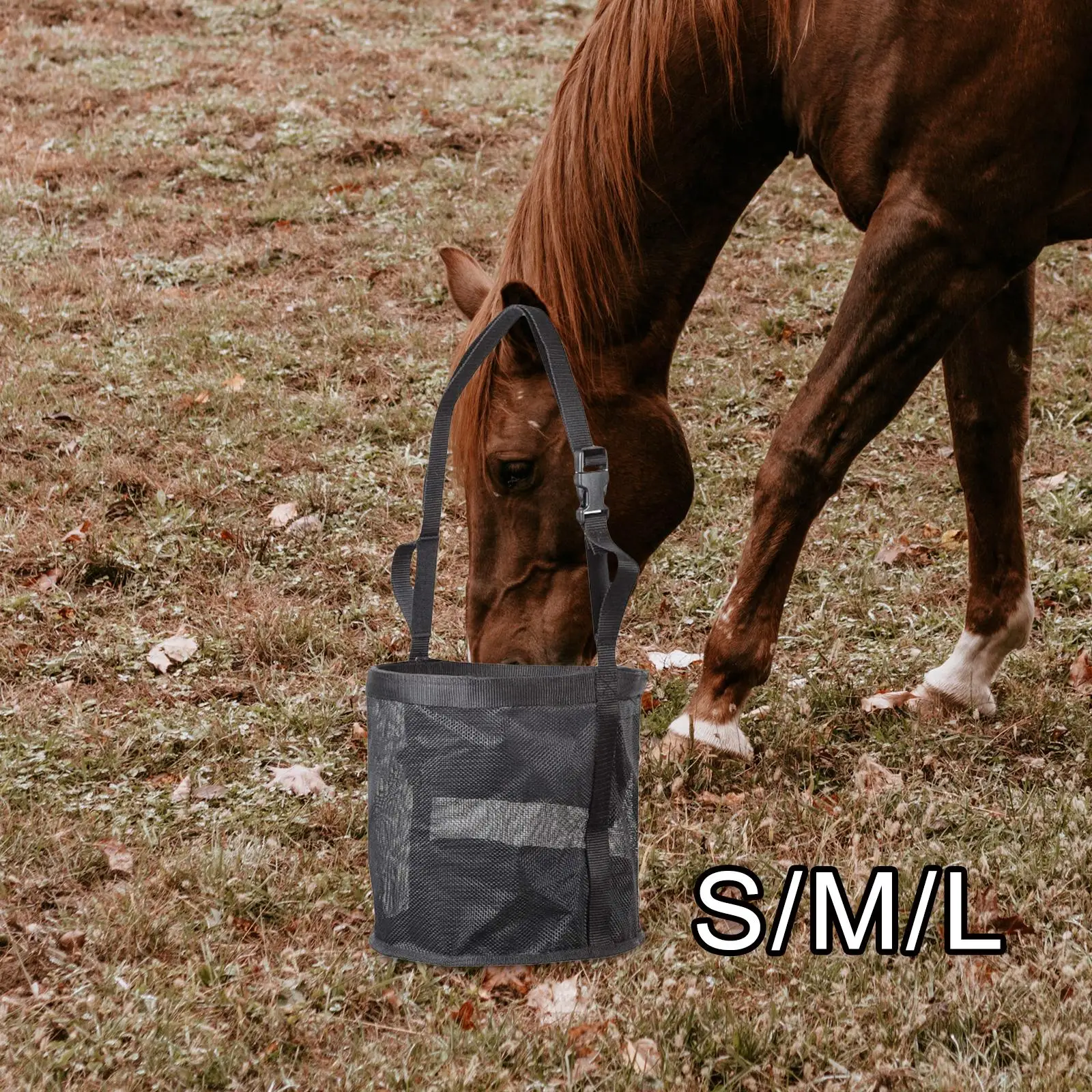 Durable Horse feed Bag, Mesh Reinforced Bottom Breathable Hay Feeder, Supplies Black , for Equestrian Slow Feeding Hanging