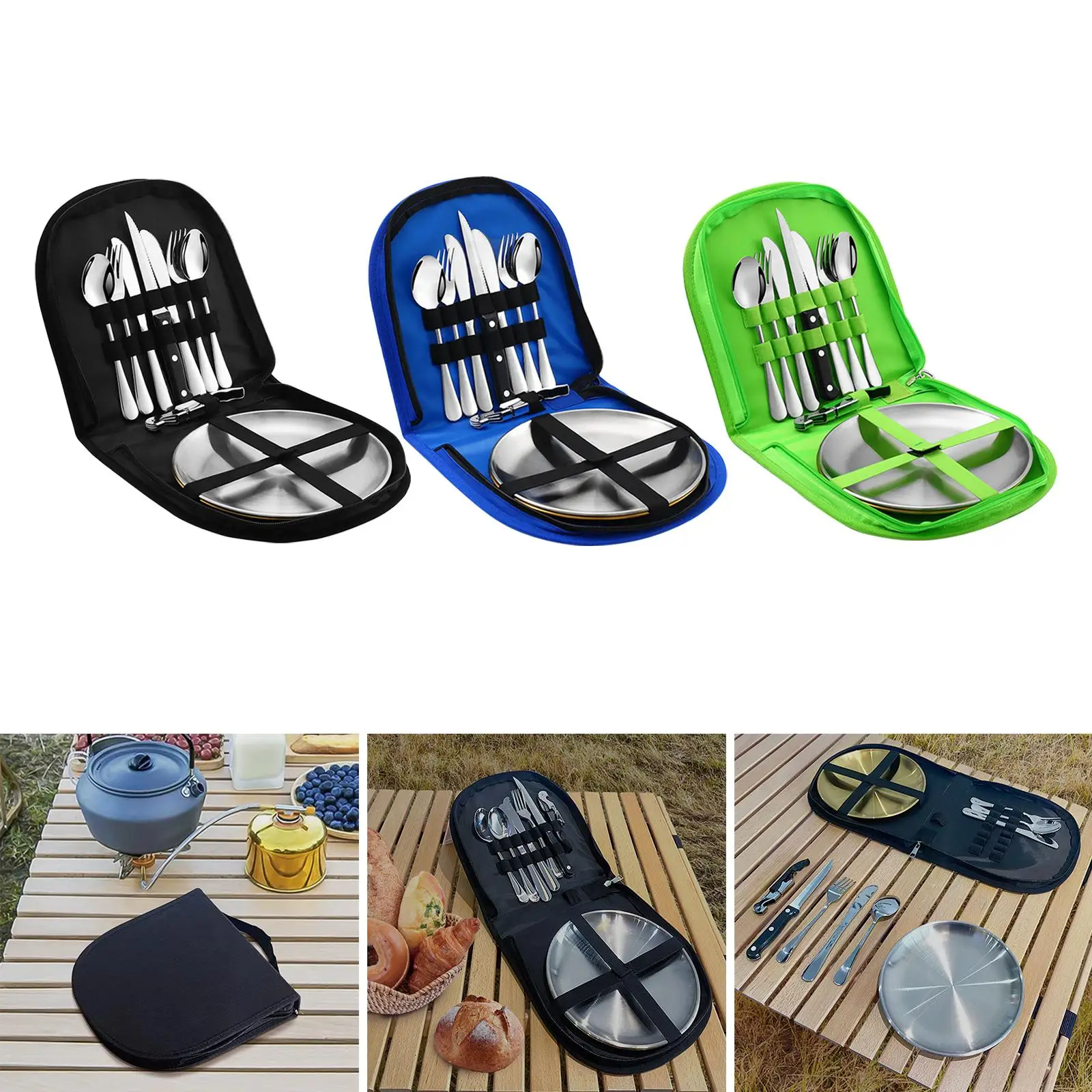 10 Pieces Compact Picnic Family Cutlery Set Camp Cooking Set for Barbecue