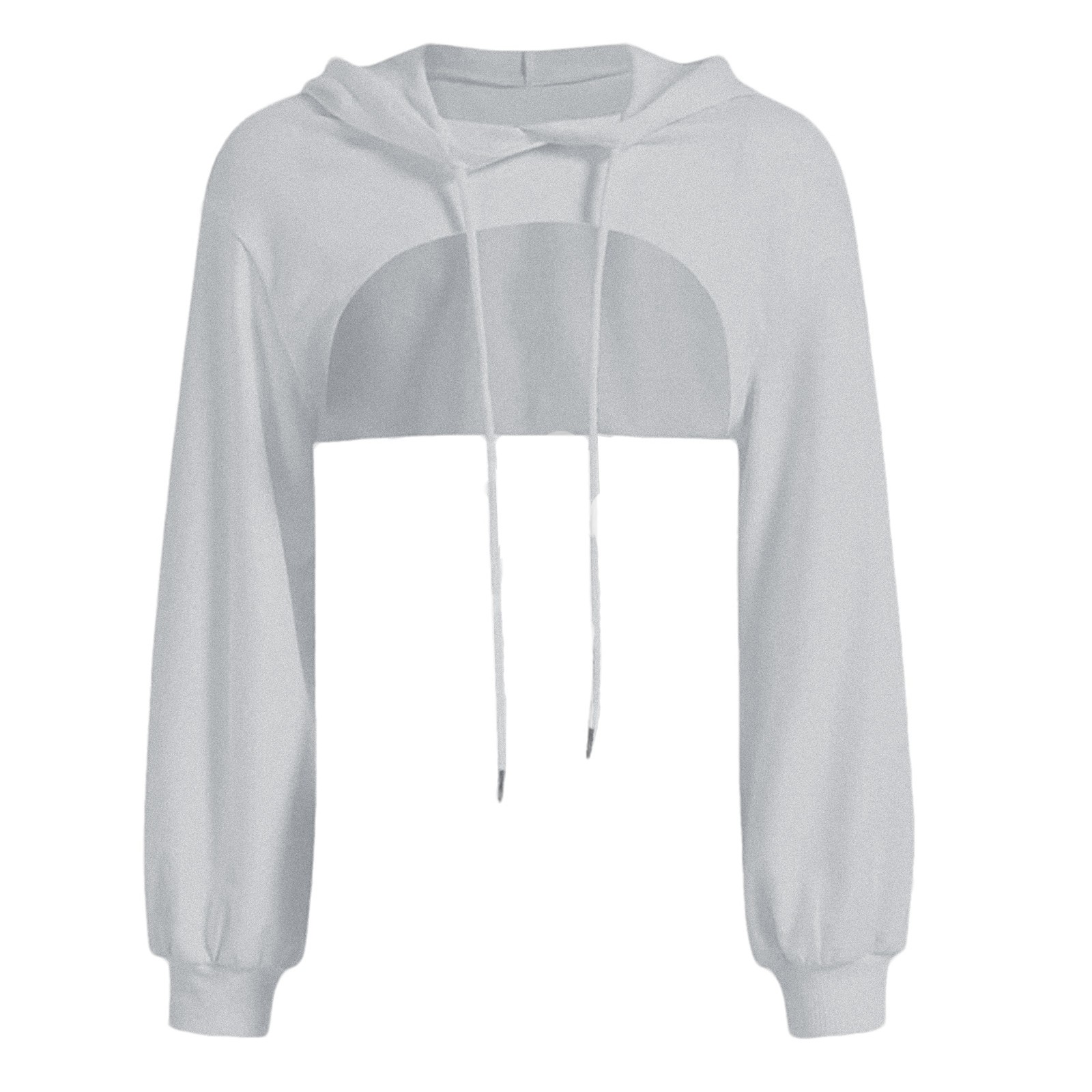 Title 3, Loose Long Sleeve Cropped Hoodies Solid Casual ...