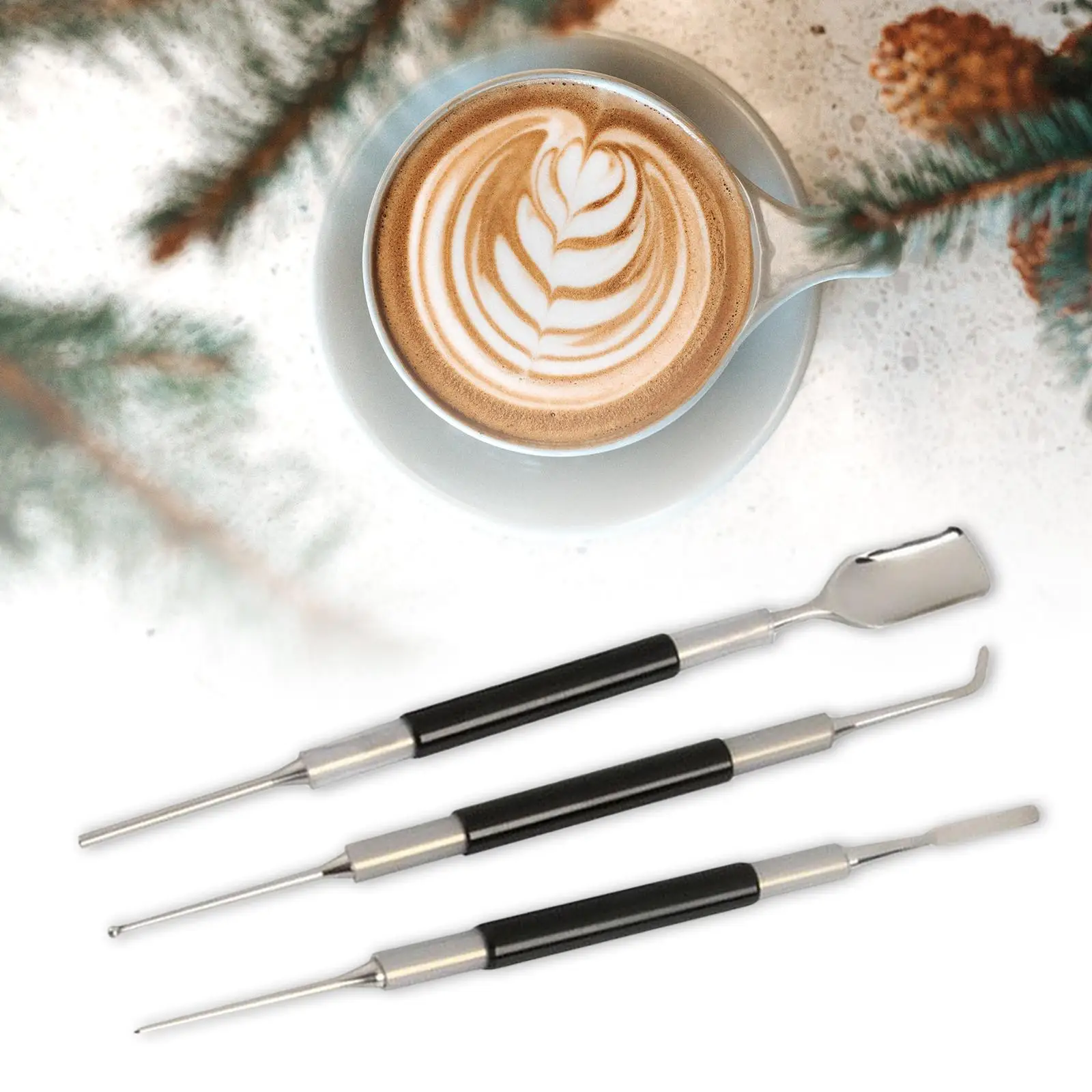 3Pcs 304 Stainless Steel Coffee Jacquard Carving Needle mini Coffee Decorating