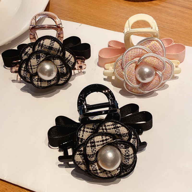 High-End Vintage Kamelie Blume Bogen Haars pange Klaue Ins Rückseite der Kopf Clips Mode neue Accessoires Barette Cheveux Fille – Detail 2