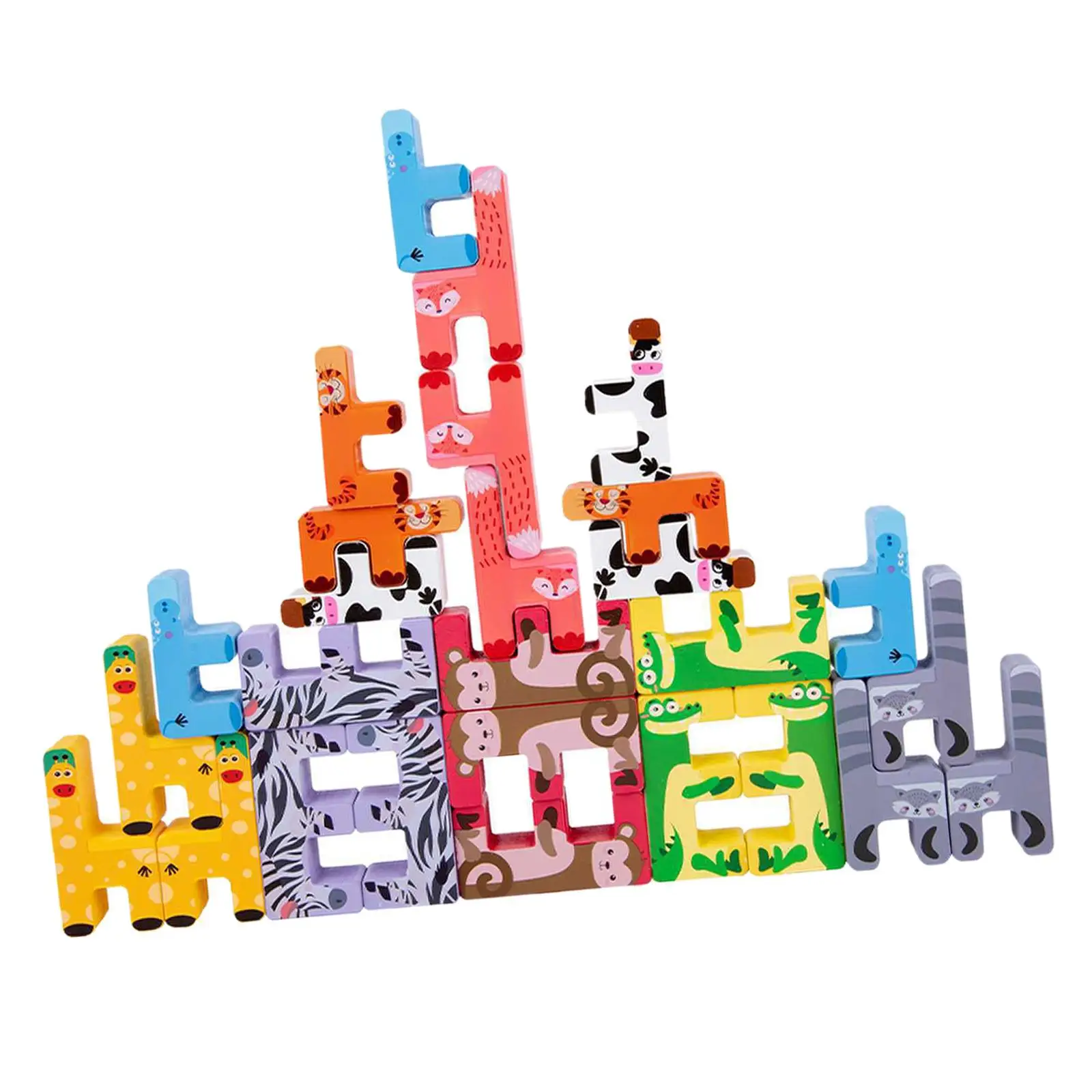 Cute Animal Puzzle Stacking Toys for Kids, Wooden Building Blocks Toy Fine  Training Birthday Gift for Toddlers and Kids