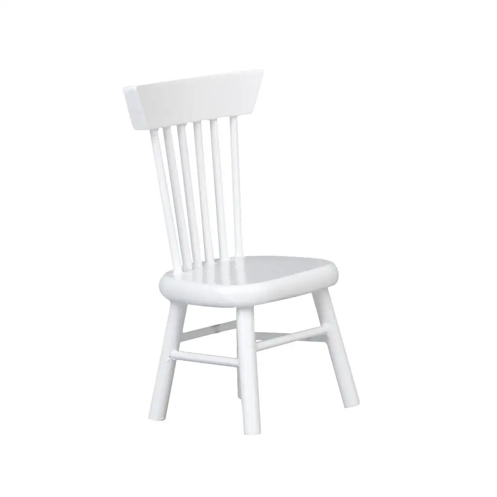 Dolls House Miniature White Wooden Dining Side Chair Garden Furniture 1:12