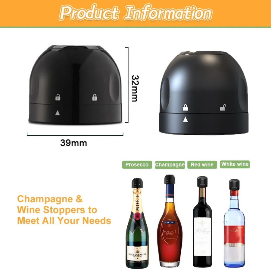 Description Picture 3 of item1/3Pcs Wine Bottle Stoppers Vacuum Sealed Cap Champagne Bottle Stopper Reusable Leak-proof Storage for Wine Plug Barware Tools