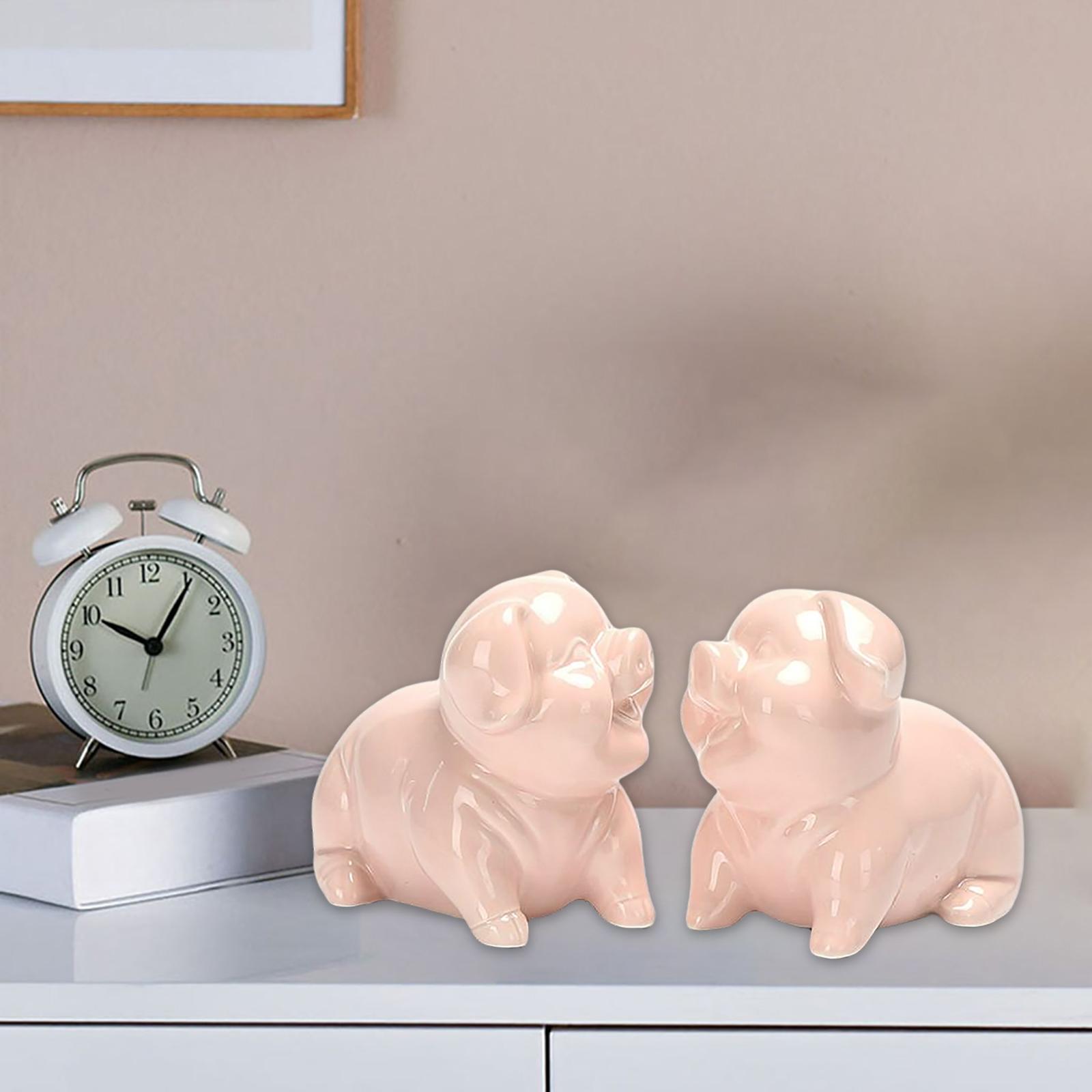 2 Pieces Piggy Figurine Cute Pink Pig Statue for Home Office Desk Decor